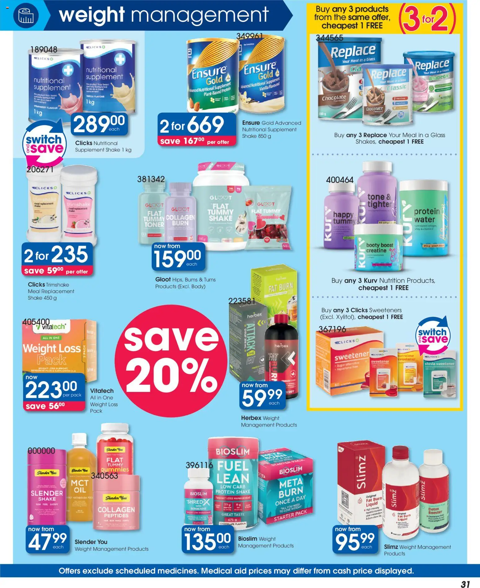 New Clicks catalogue – valid from 23.04.2026 | Page: 31 | Products: Sweetener, Chocolate, Water, Sugar