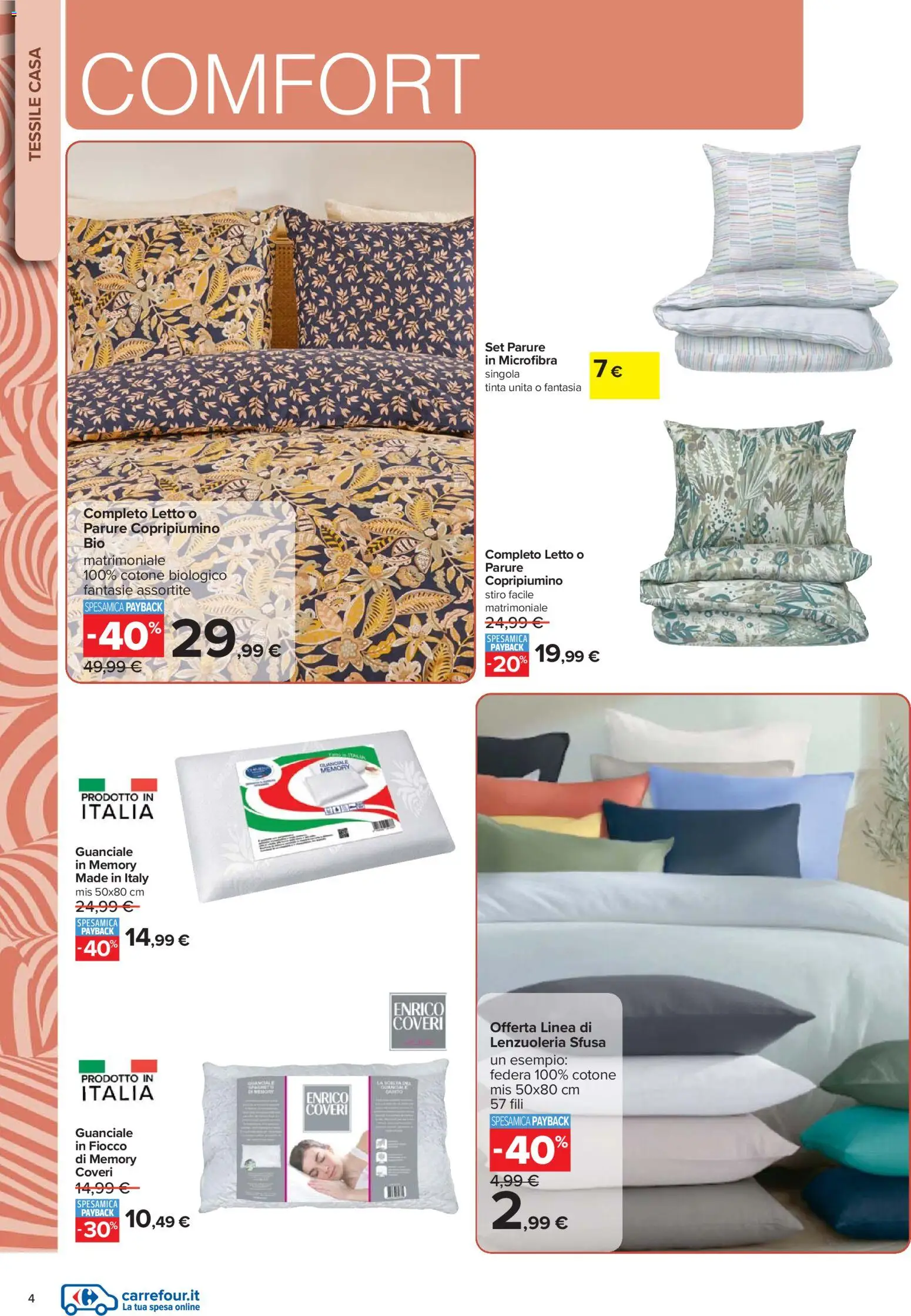 Volantino Carrefour del 16.02.2026 | Pagina: 4 | Prodotti: Copripiumino, Letto, Federa, Guanciale