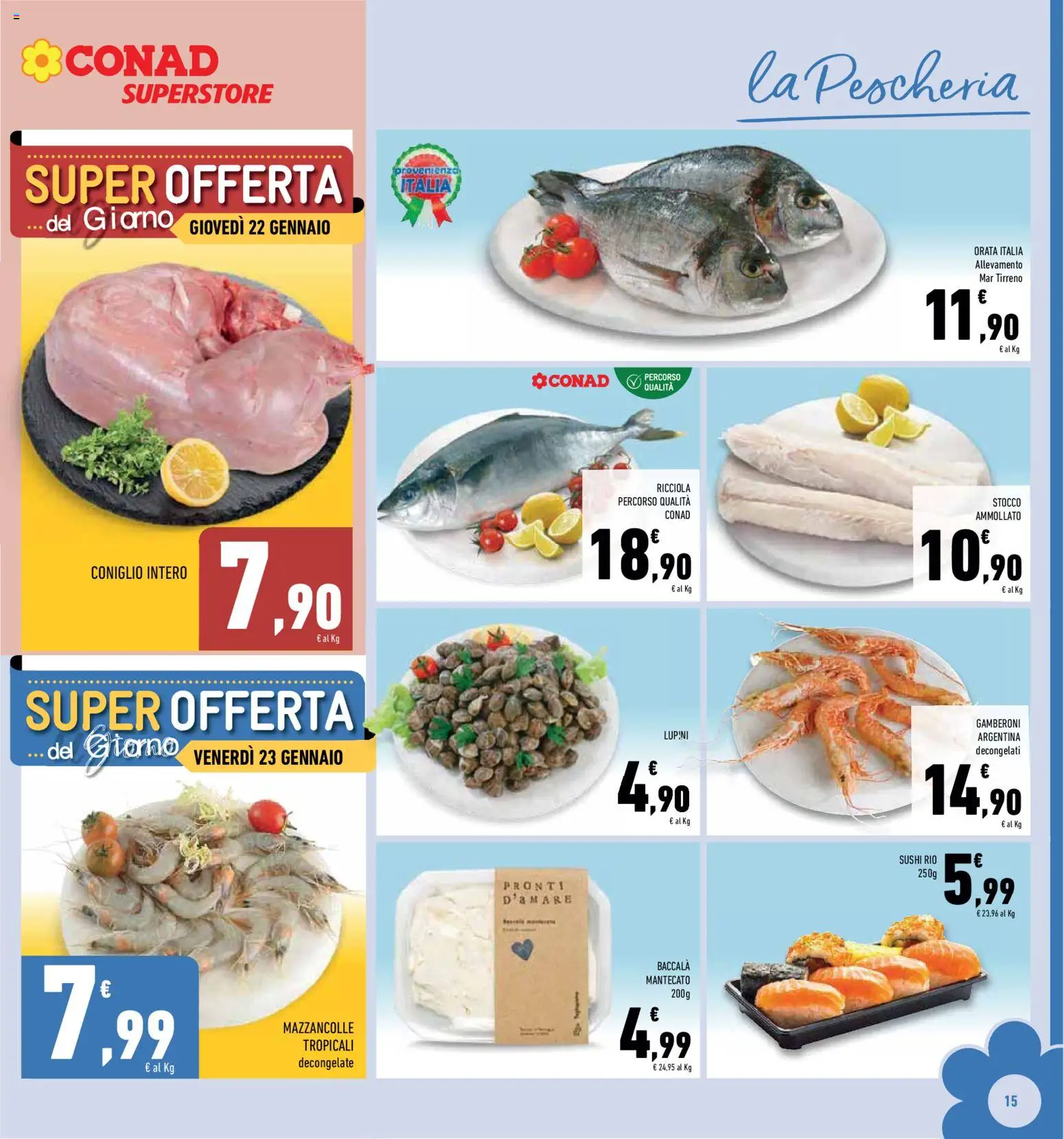 Volantino Conad del 14.01.2026 | Pagina: 15 | Prodotti: Mazzancolle, The, Gamberoni, Sushi
