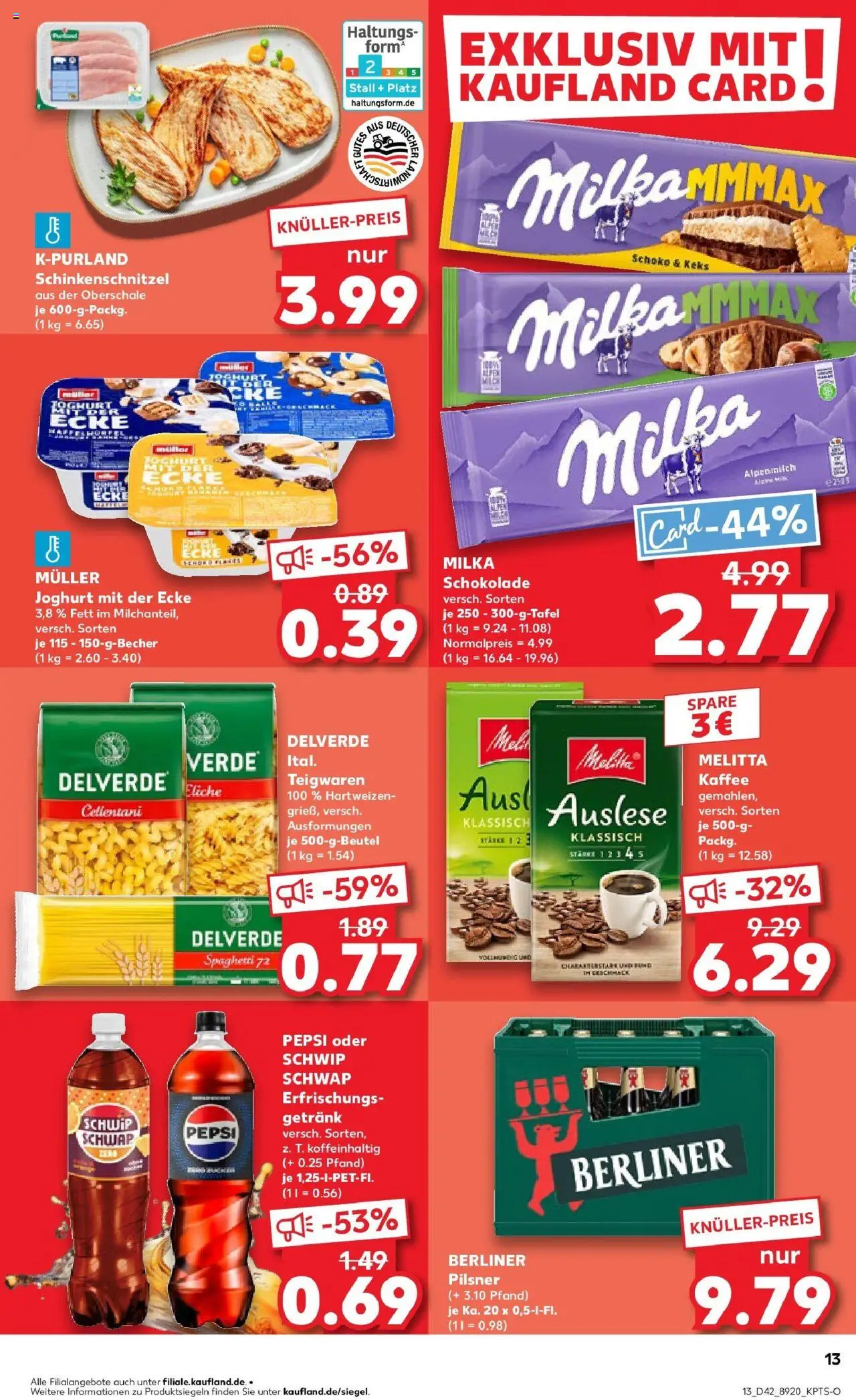 Kaufland prospekt Zossen	 – gültig ab 19.10.2025 | Seite: 13 | Produkte: Berliner, Melitta kaffee, Milka, Pasta