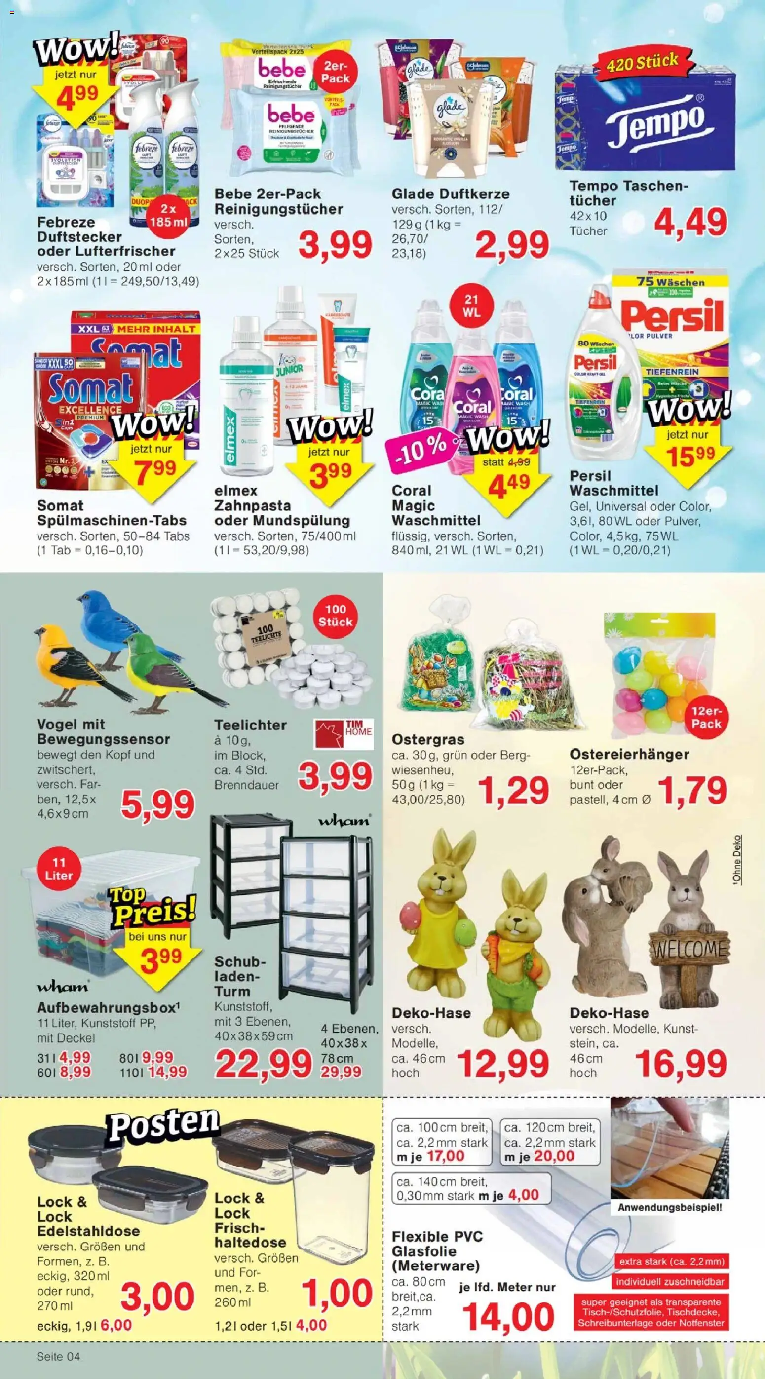 Jawoll Prospekt – gültig ab 02.03.2026 | Seite: 4 | Produkte: Coral waschmittel, Reinigungstücher, Spülmaschinentabs, Tempo