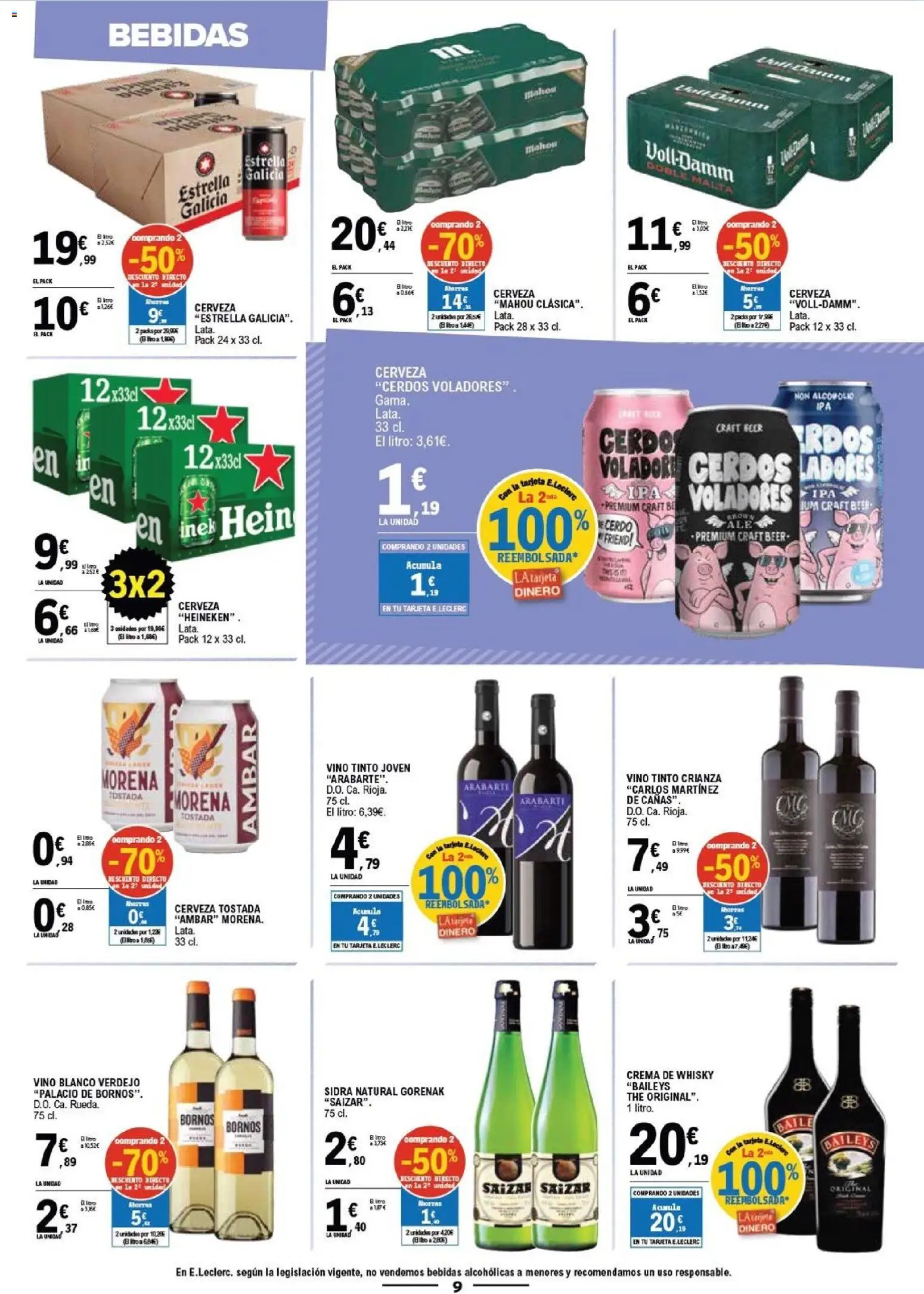 E.Leclerc Mas Barato │ válido desde el 04.03.2026 | Página: 9 | Productos: Vino, Cerveza, Crema, Σπανάκι