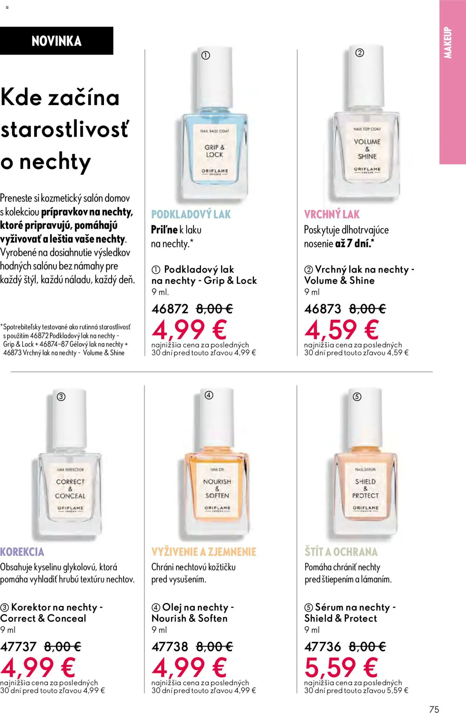 Nové Oriflame akcie – leták je platný od 06.05.2026 | Strana: 75 | Produkty: Olej, Korektor, Lak na nechty