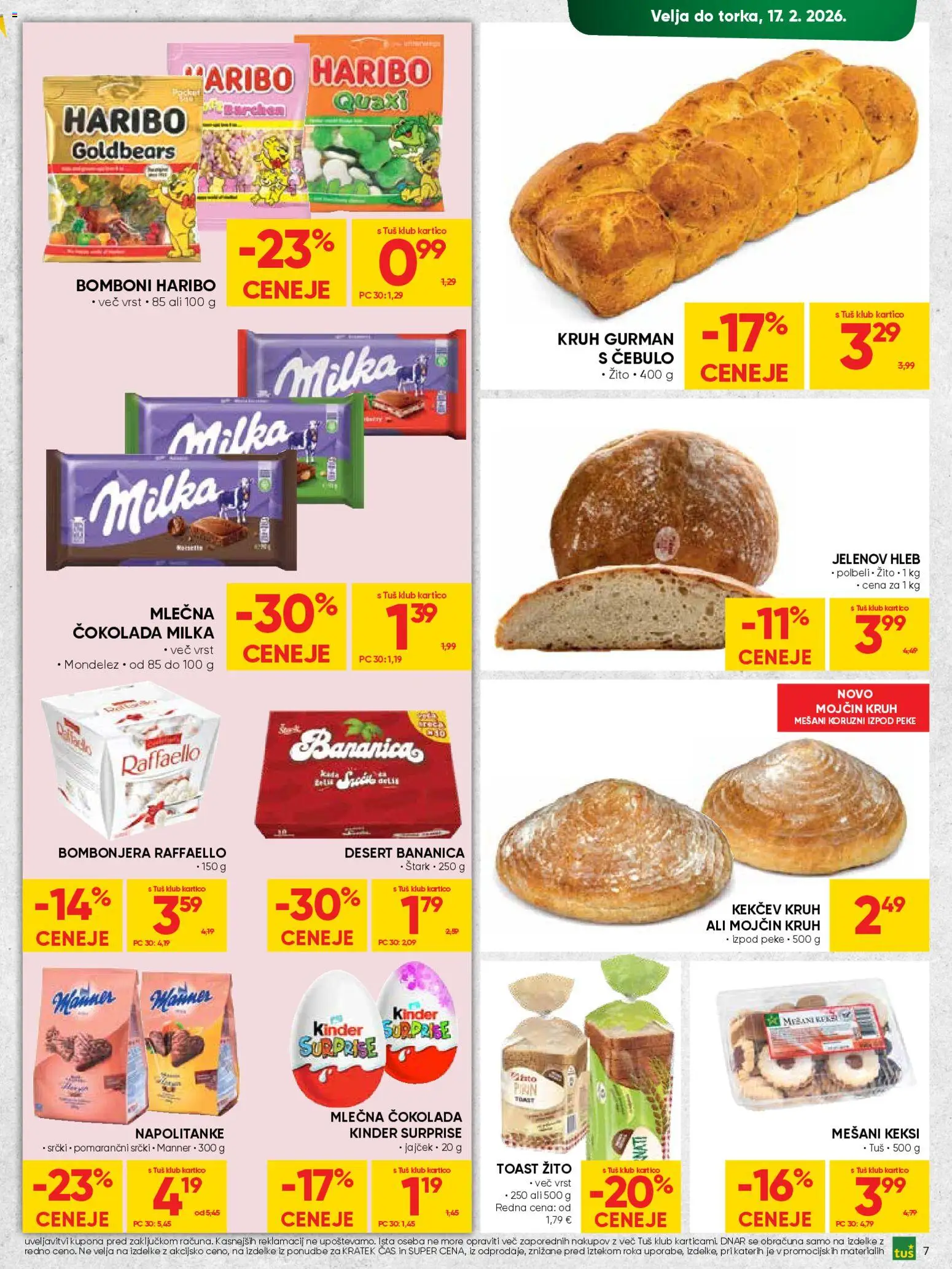 Novi Tuš katalog ponudbe – veljaven od 04.02.2026 | Stran: 7 | Izdelki: Napolitanke, Keksi, Kruh, Cokolada