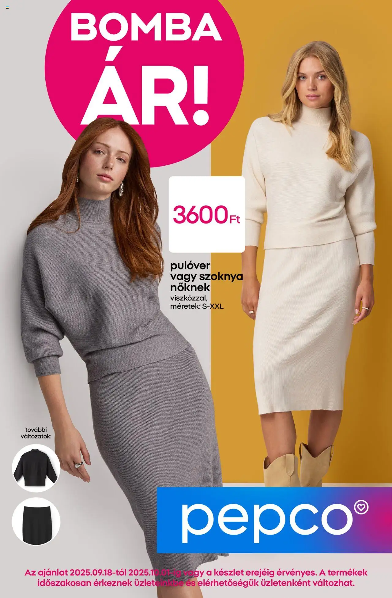 Pepco akciós ujság - amely érvényes a következő dátumtól: 18.09.2025 | Oldal: 1 | Termékek: Szoknya, Pulóver