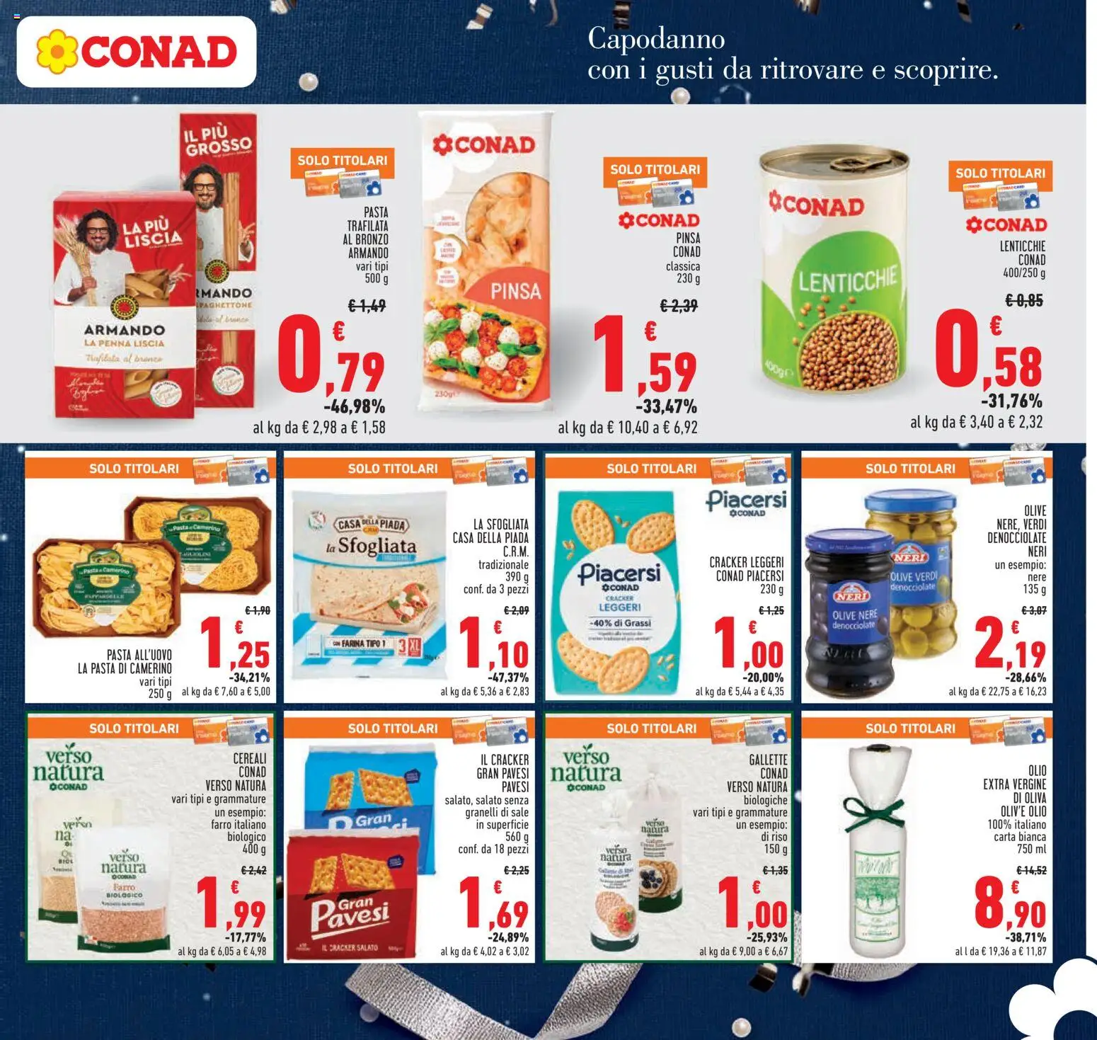 Volantino Conad del 27.12.2025 | Pagina: 15 | Prodotti: Lenticchie, Sale, Pasta, Olio extra vergine