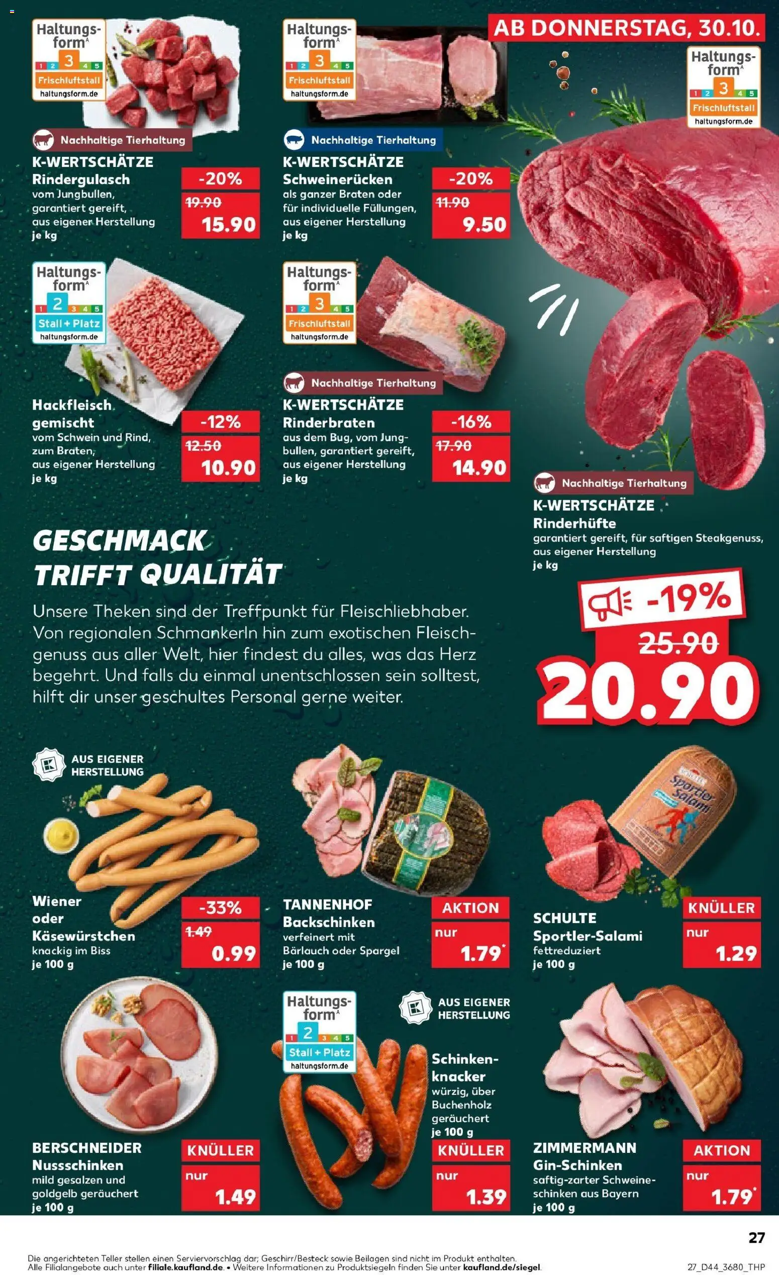 Kaufland prospekt Pirna	 – gültig ab 30.10.2025 | Seite: 27 | Produkte: Rinderbraten, Salami, Fleisch, Hackfleisch