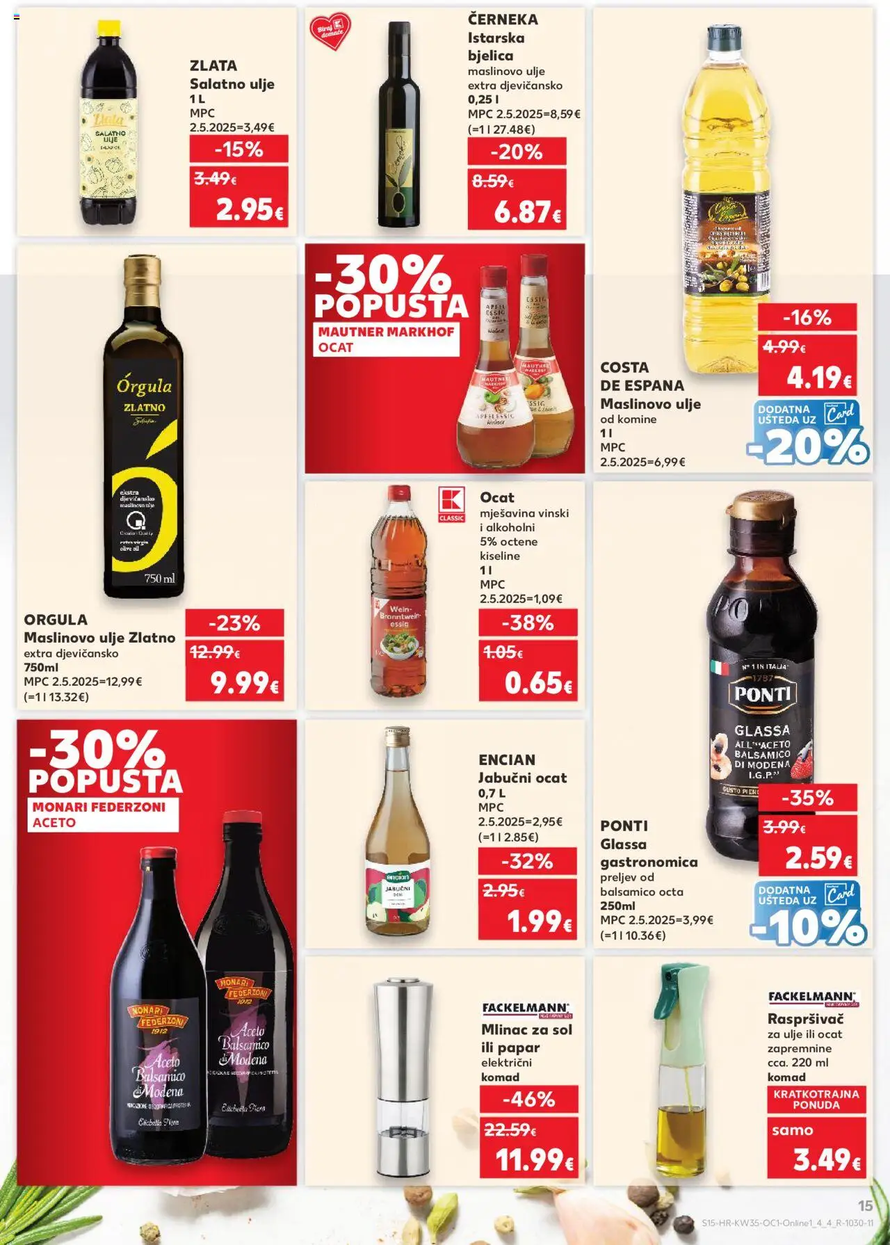 Kaufland katalog | vrijedi od 27.08.2025 | Stranica: 15 | Proizvodi: Ulje, Maslinovo ulje, Ocat, Papar