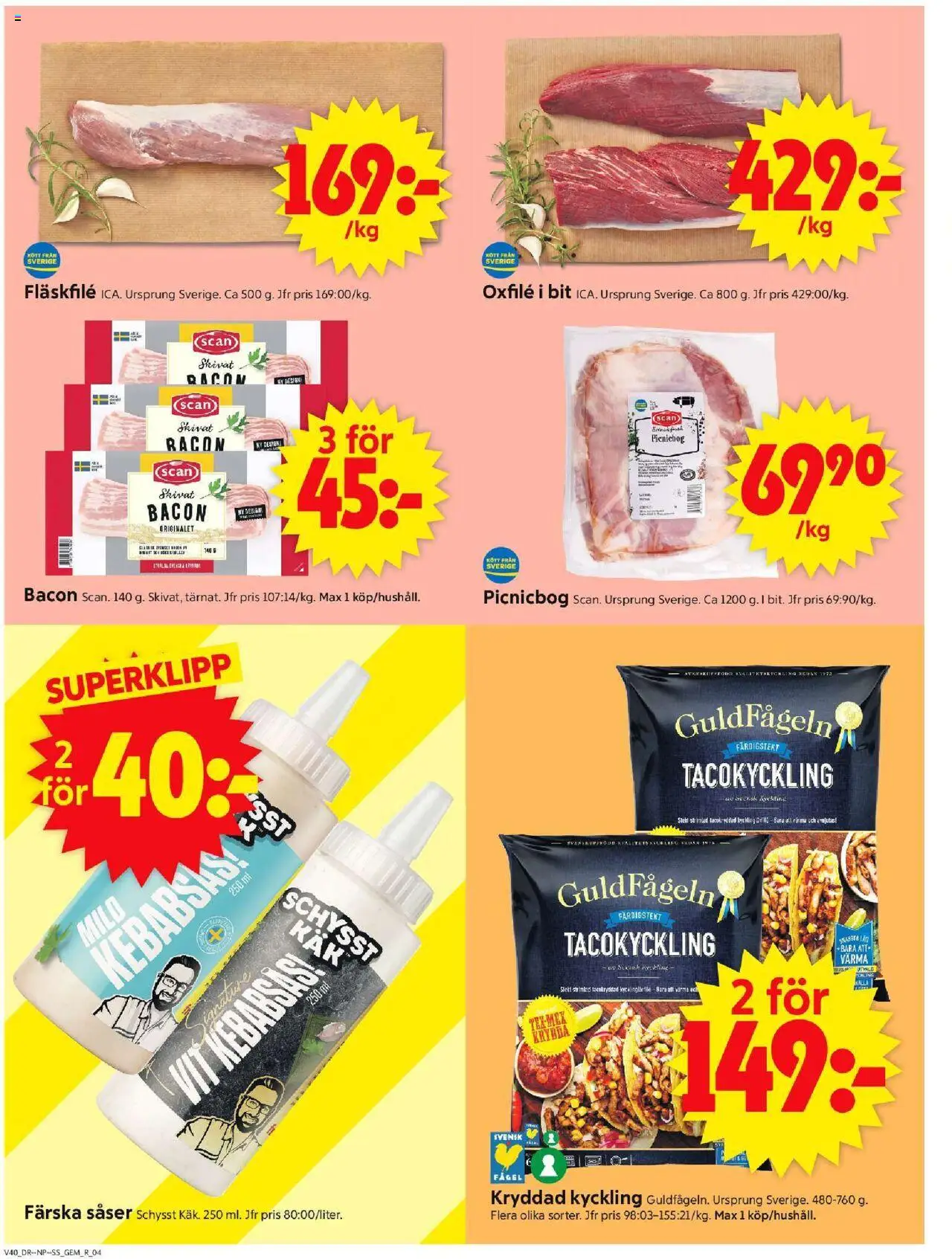 ICA Supermarket reklamblad aktuell från 29.09.2025 | Sida: 4 | Produkter: Bacon, Kebabsås, Oxfilé