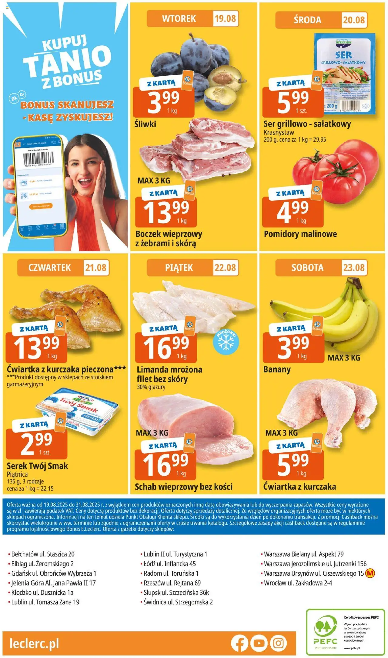 E.Leclerc Gazetka - Elbląg od 19.08.2025 | Strona: 24 | Produkty: Schab, Schab wieprzowy, Pomidory malinowe, Śliwki