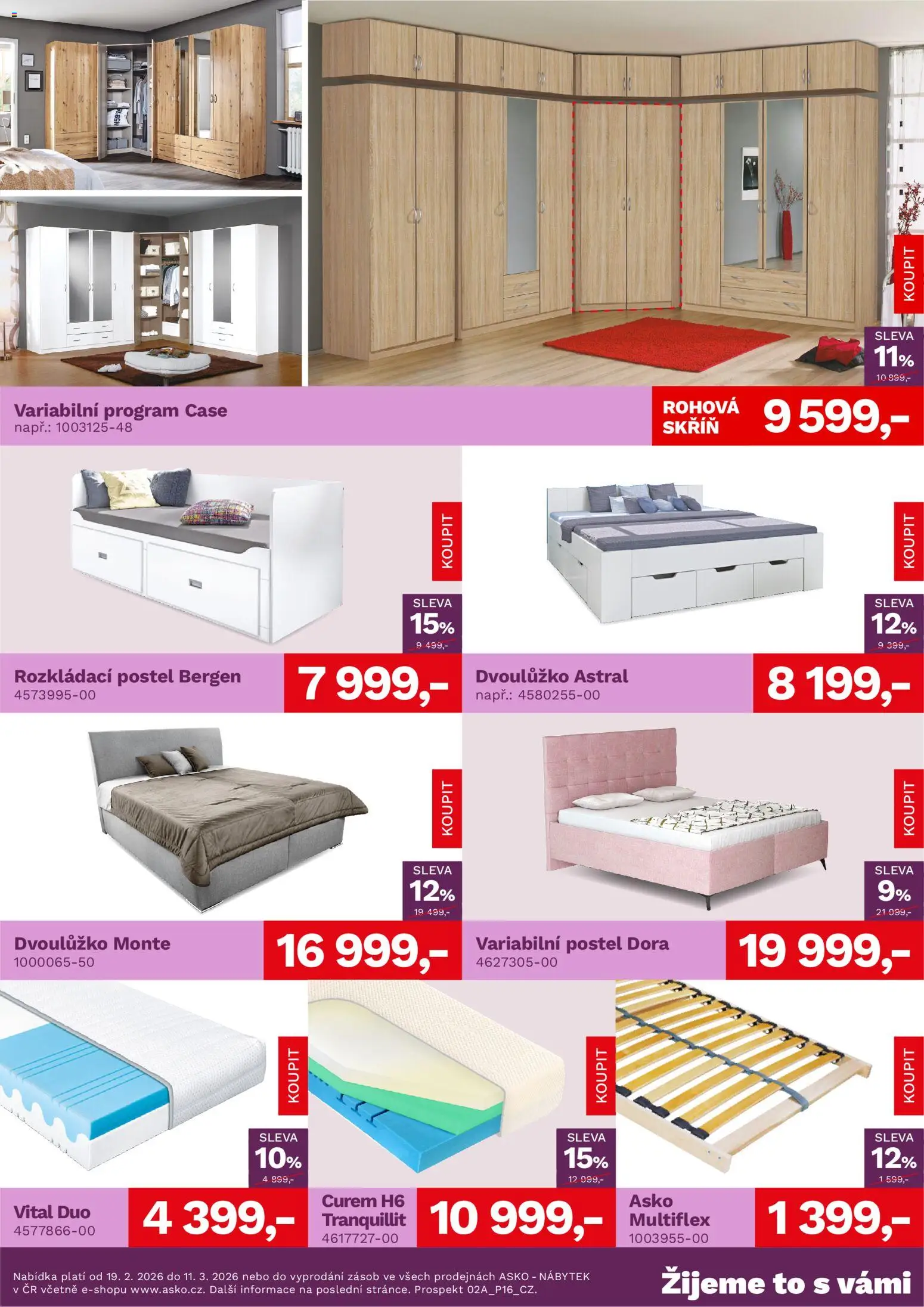 ASKO nábytek leták od 19.02.2026 | Strana: 3 | Produkty: Nábytek, Postel, Skříň