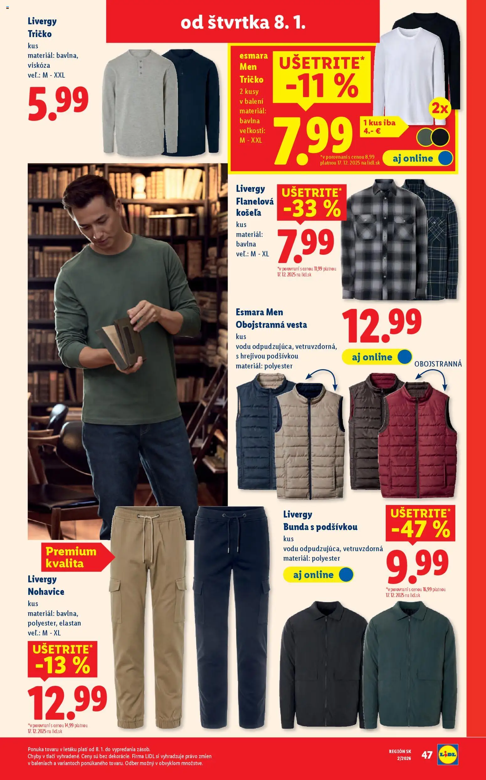 Nové Lidl akcie – leták je platný od 05.01.2026 | Strana: 76 | Produkty: Tričko, Košeľa, Bunda, Nohavice