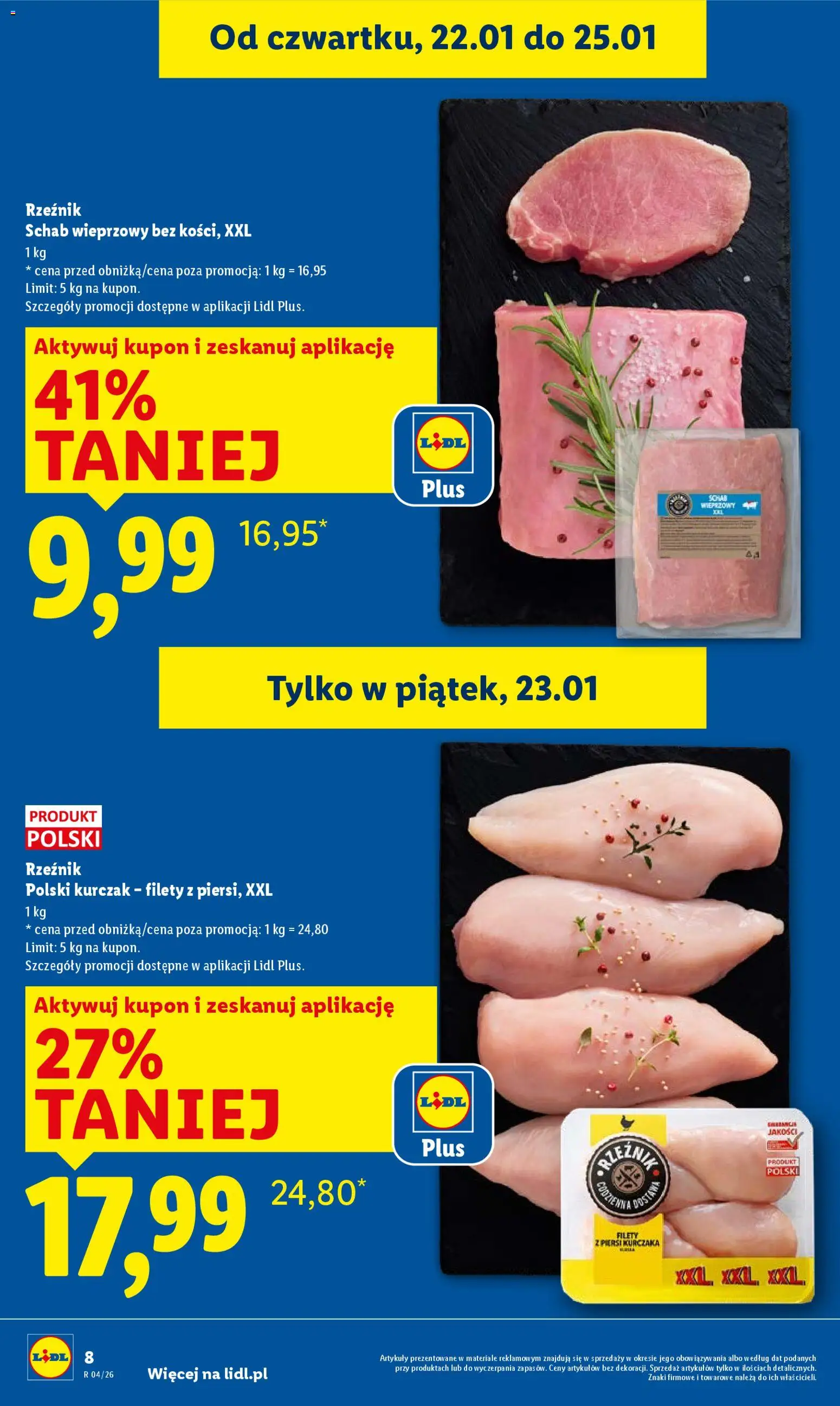 Lidl Gazetka od 22.01.2026 | Strona: 8 | Produkty: Kurczak, Schab, Piersi, Schab wieprzowy