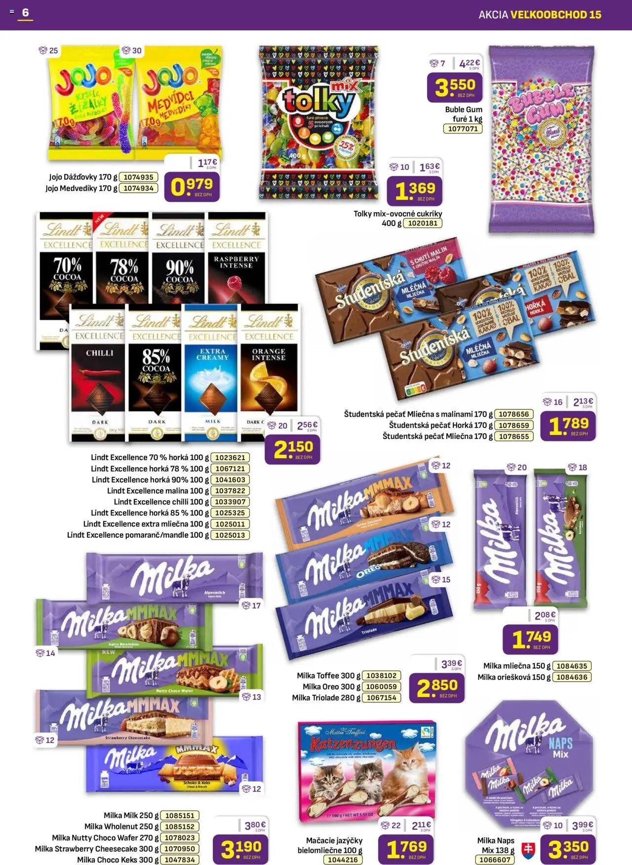 Libex leták │ platný od 28.07.2025 | Strana: 6 | Produkty: Lindt, Cukríky, Milka, Kakao