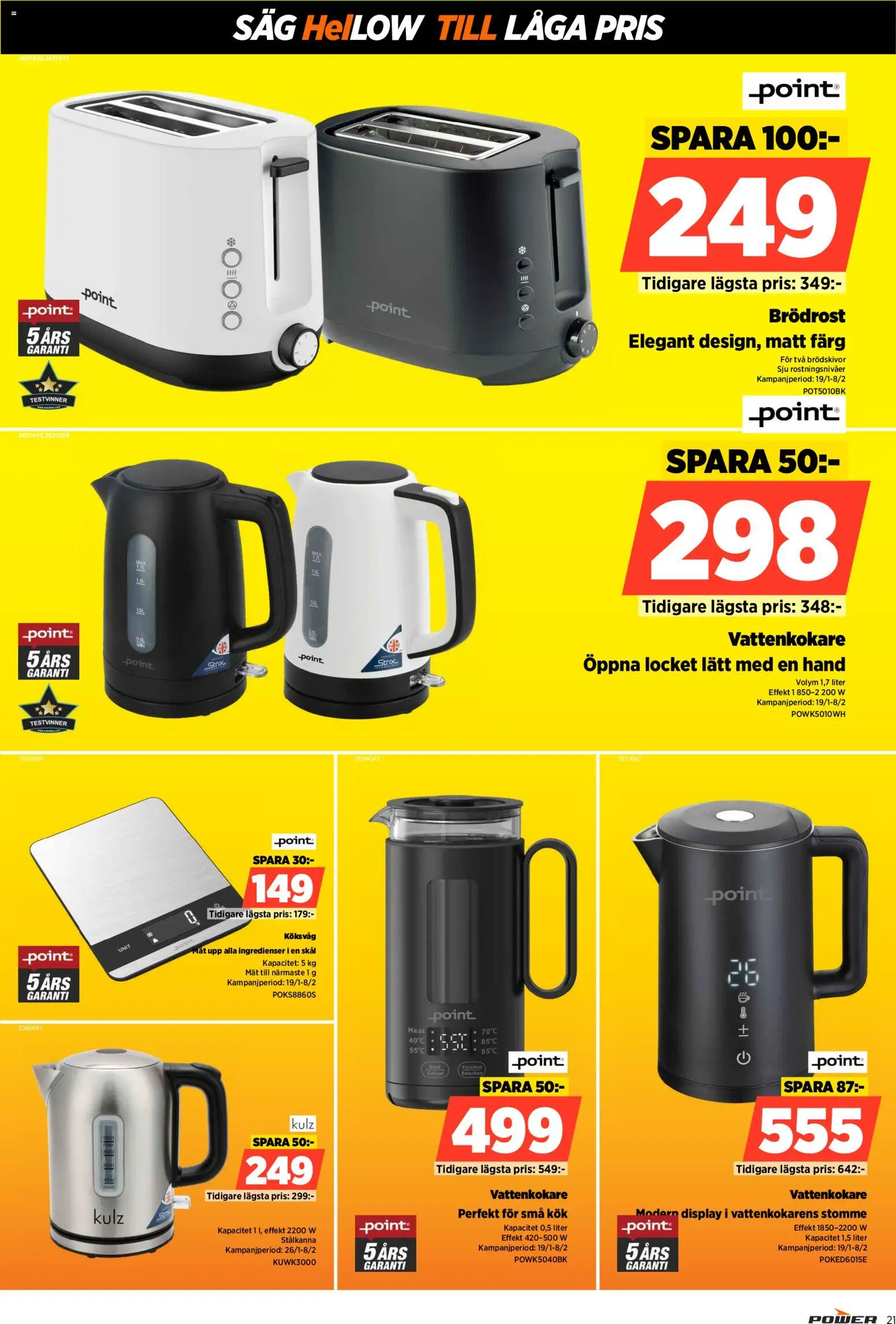 Power reklamblad aktuell från 02.02.2026 | Sida: 21 | Produkter: Vattenkokare, Brödrost, Såg, Köksvåg