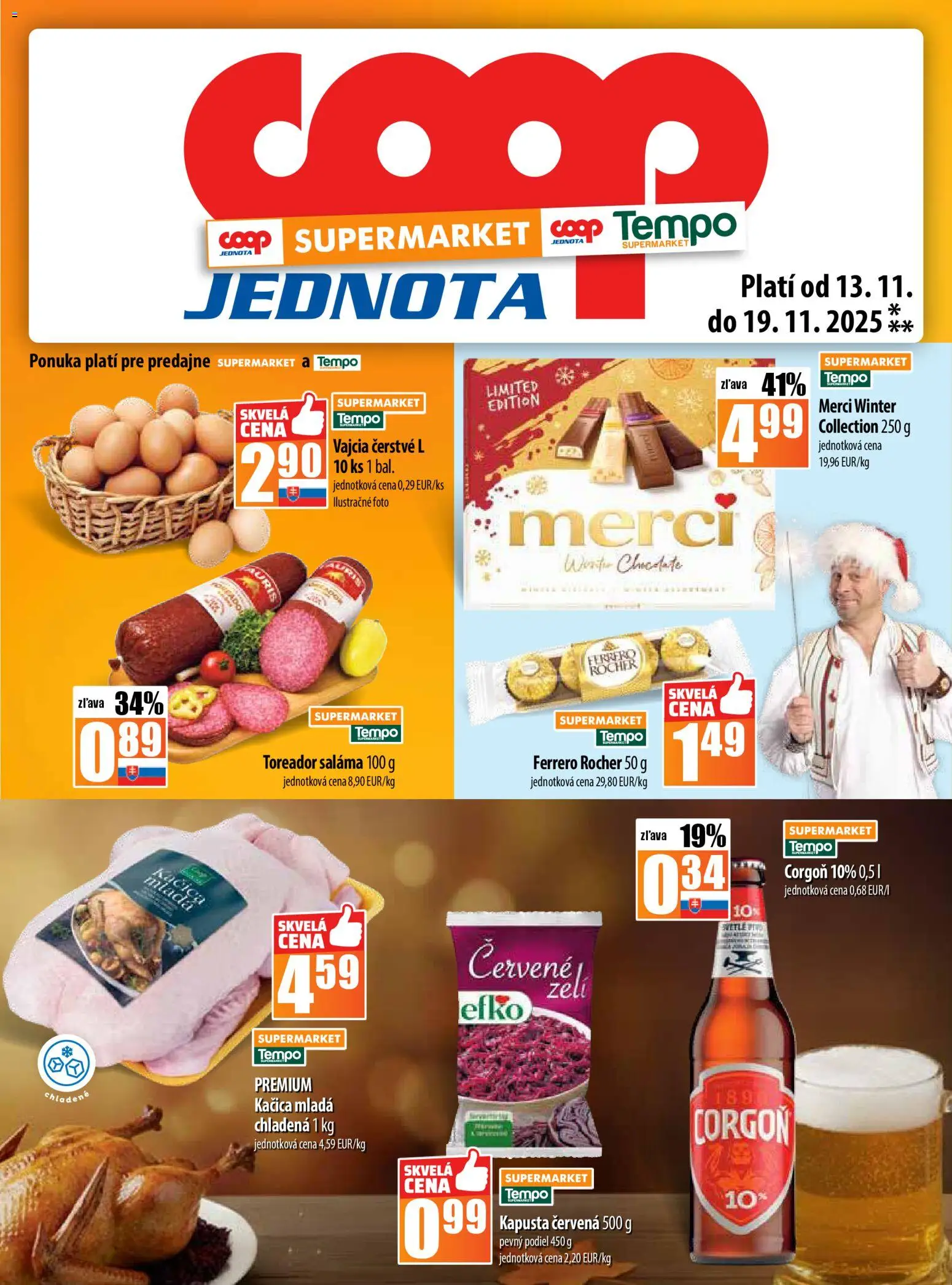 Nové COOP Jednota akcie – leták je platný od 13.11.2025 | Strana: 17 | Produkty: Kapusta, Vajcia, Merci, Kačica