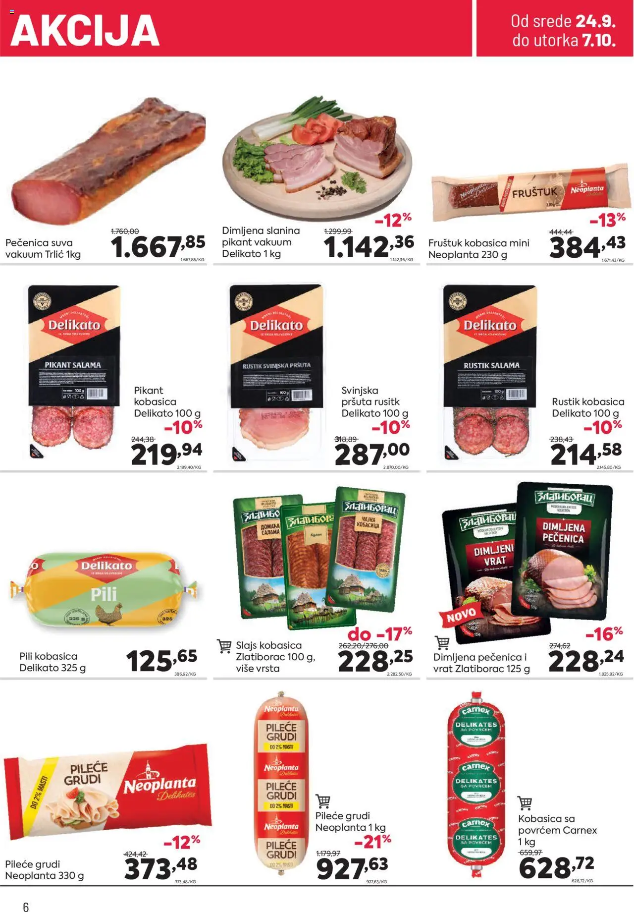 PerSu katalog - važi od 24.09.2025 | Strana: 6 | Proizvode: Pileće grudi, Slanina, Kobasica, Pečenica