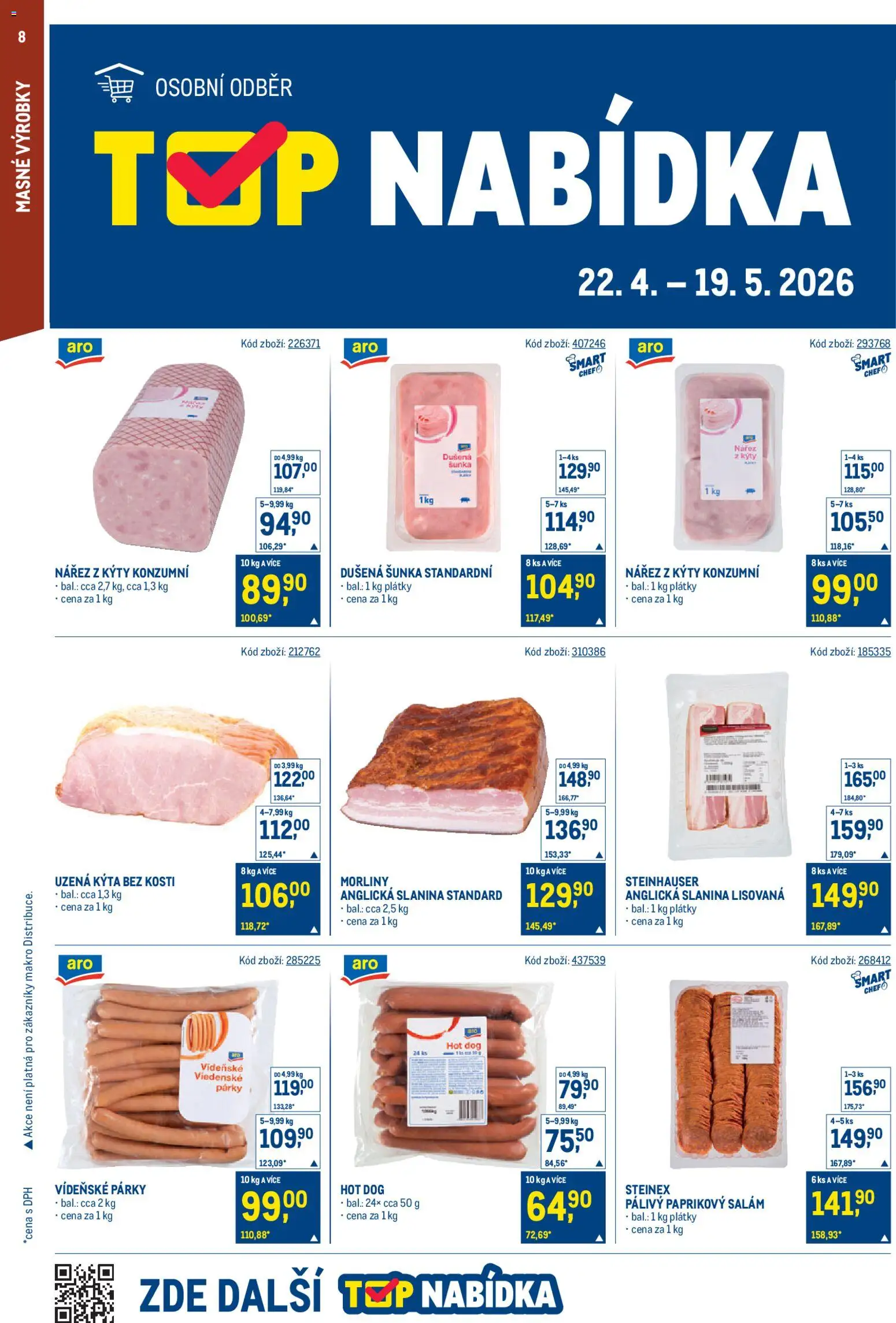 Makro leták - Gastronomie od 22.04.2026 | Strana: 8 | Produkty: Šunka, Vídeňské párky, Uzená kýta, Kýta