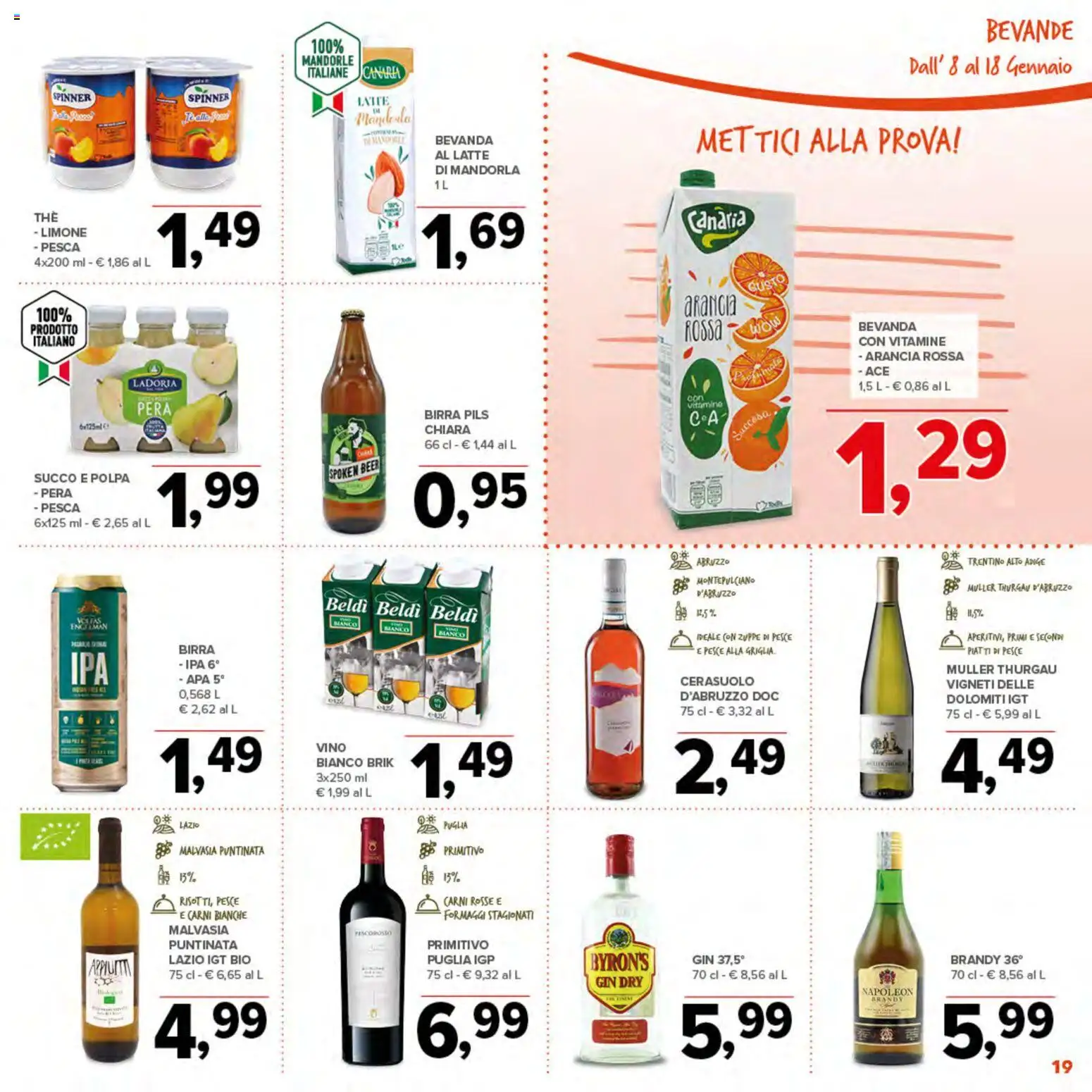 Volantino Todis del 08.01.2026 | Pagina: 19 | Prodotti: Succo, Latte, Arancia, Brandy