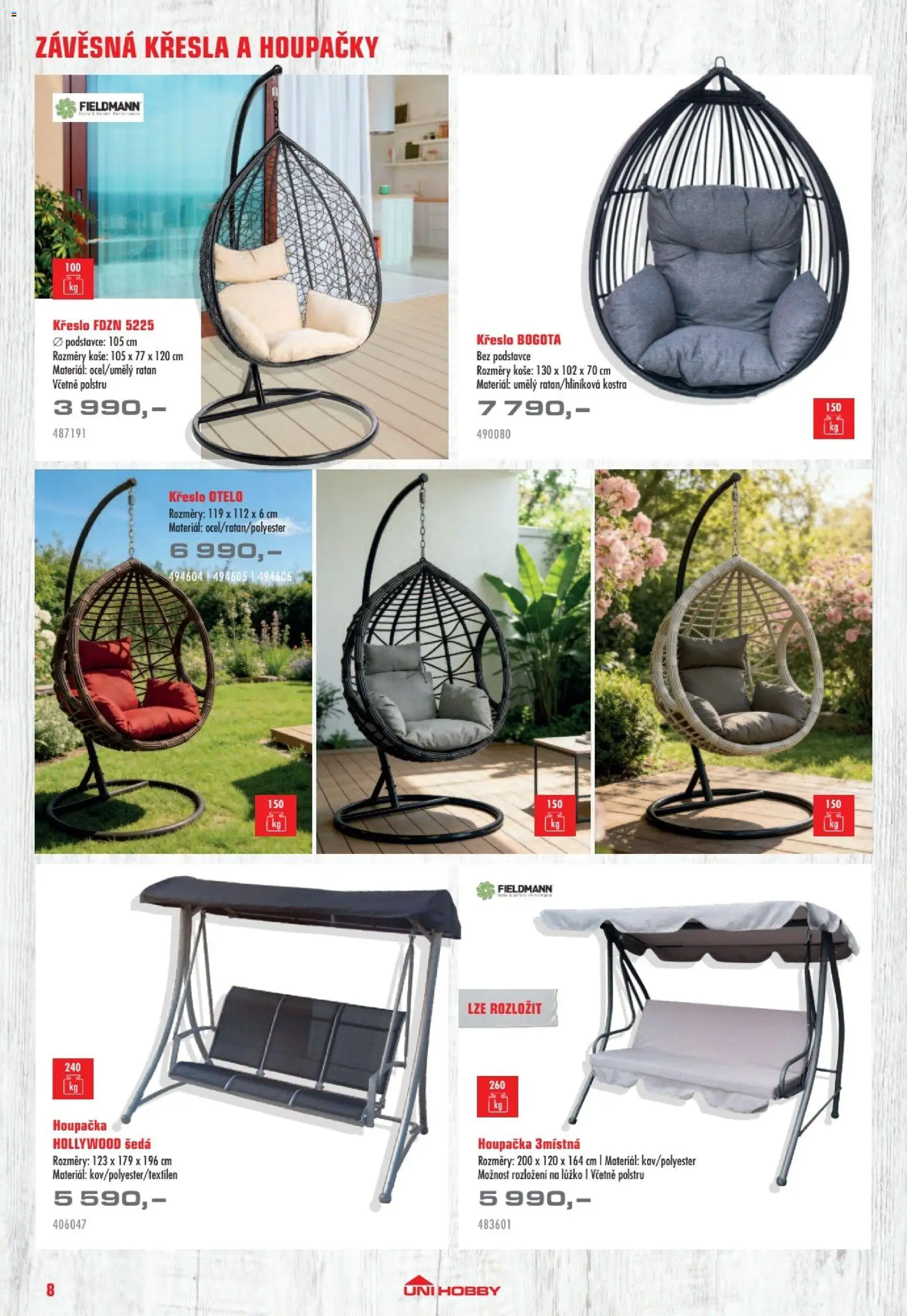 Uni Hobby katalog - Nábytek, grily a bazény 2026 od 10.04.2026 | Strana: 8 | Produkty: Křesla, Houpačka, Křeslo