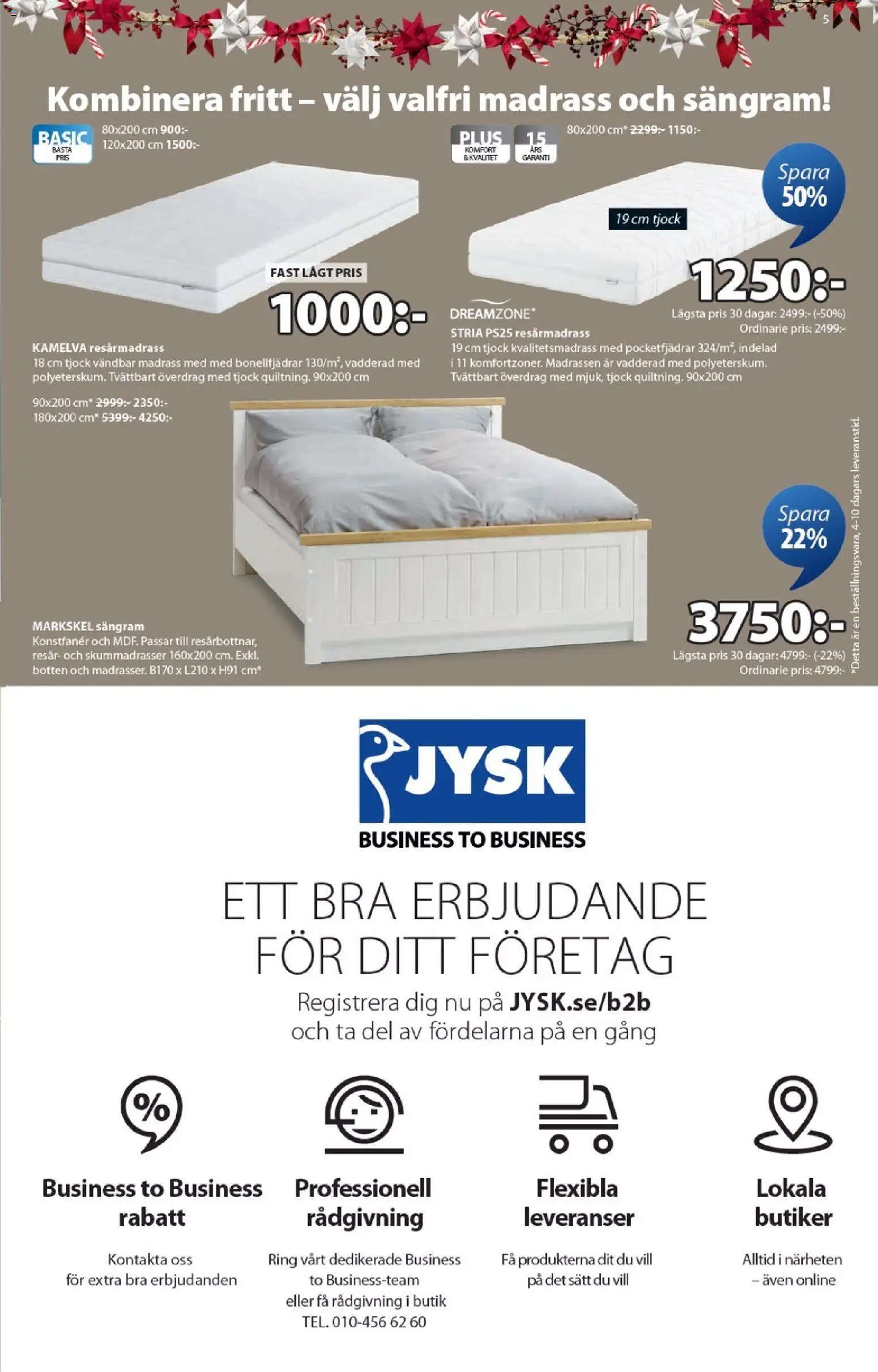 JYSK reklamblad aktuell från 03.11.2025 | Sida: 5 | Produkter: Sängram, Resårmadrass, Madrass, Ring