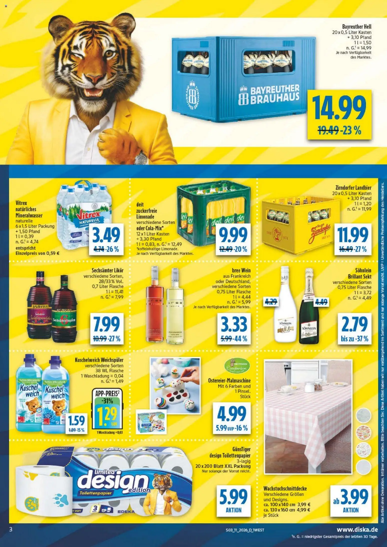 Diska - Diska Angebote Bayern KW11 – gültig ab 09.03.2026 | Seite: 3 | Produkte: Bayreuther hell, Sekt, Limonade, Mineralwasser
