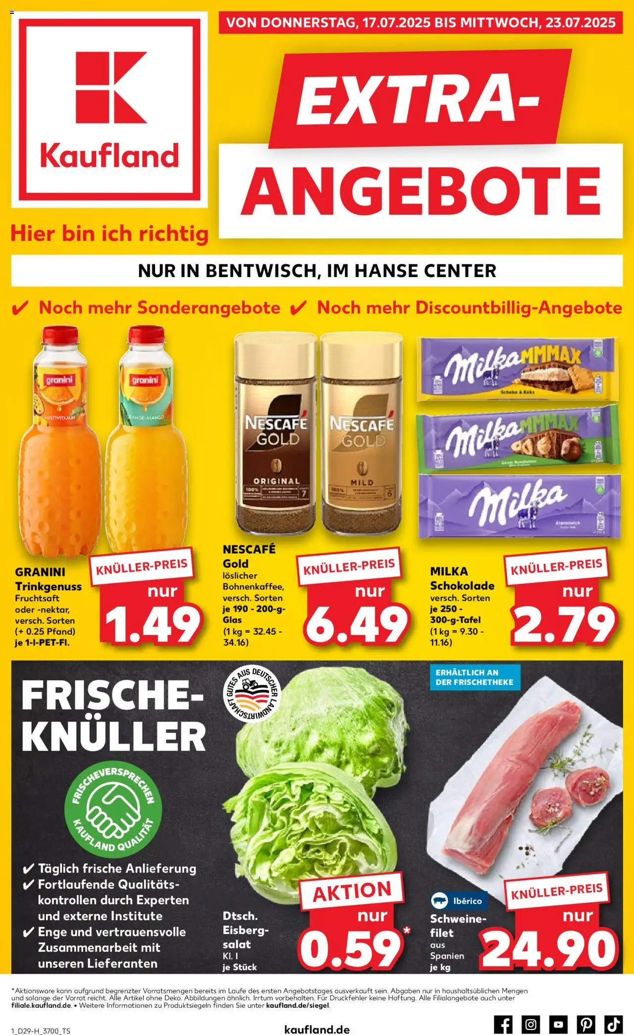 Kaufland prospekt Rostock	 - gültig ab dem 17.07.2025 | Seite: 1 | Produkte: Nescafe, Milka schokolade, Granini, Salat