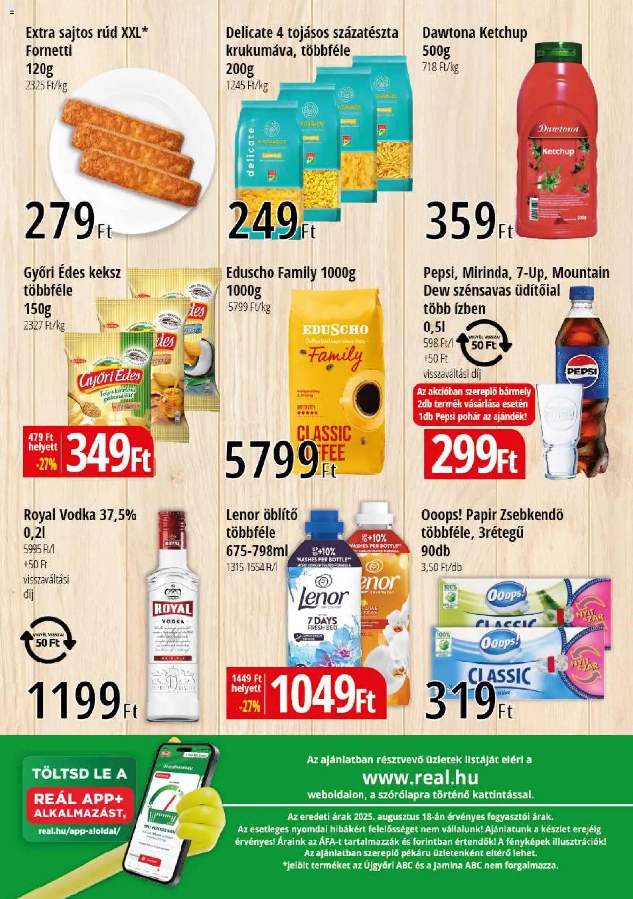 Reál akciós ujság - amely érvényes a következő dátumtól: 28.08.2025 | Oldal: 2 | Termékek: Öblítő, Sajtos rúd, Vodka, Keksz