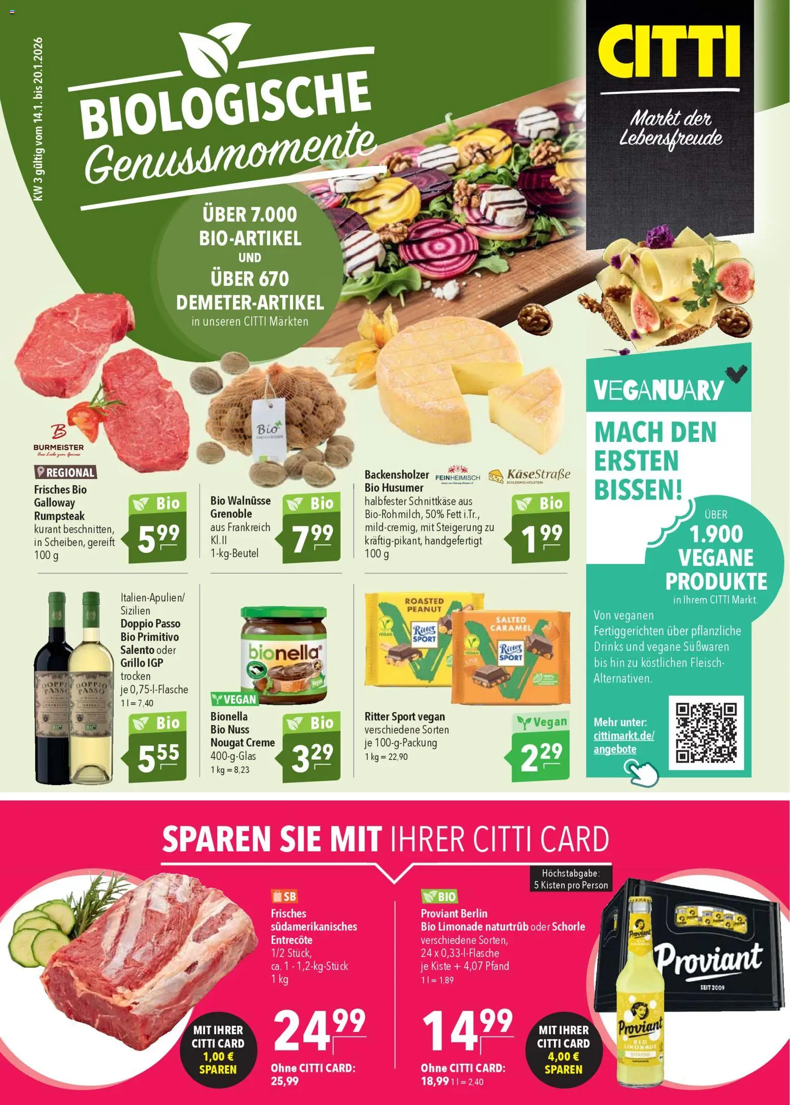 CITTI Markt Prospekt 	 – gültig ab 14.01.2026 | Seite: 1 | Produkte: Rumpsteak, Walnüsse, Ritter sport, Fleisch