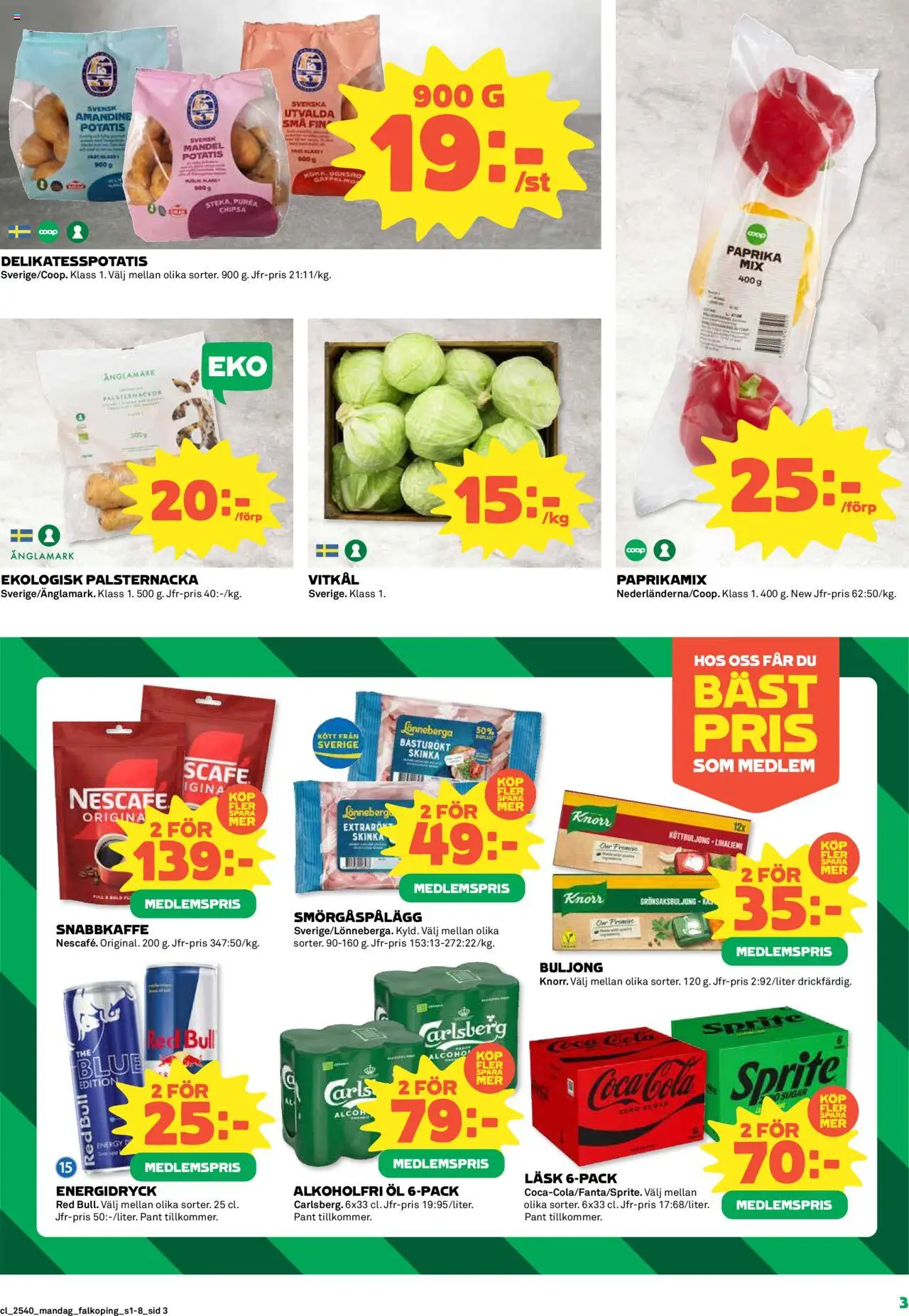 Coop reklamblad aktuell från 29.09.2025 | Sida: 3 | Produkter: Smörgåspålägg, Grönsaksbuljong, Energidryck, Öl