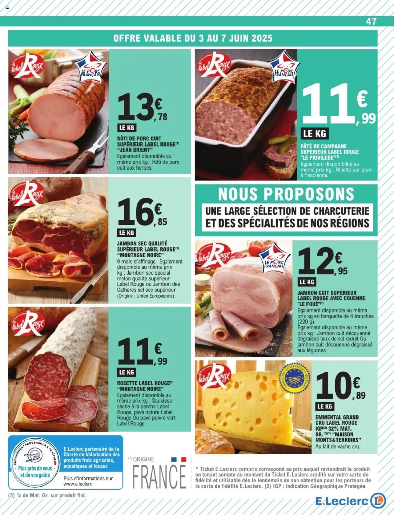  | Page: 47 | Produits: Melon, Emmental, Jambon, Saucisse