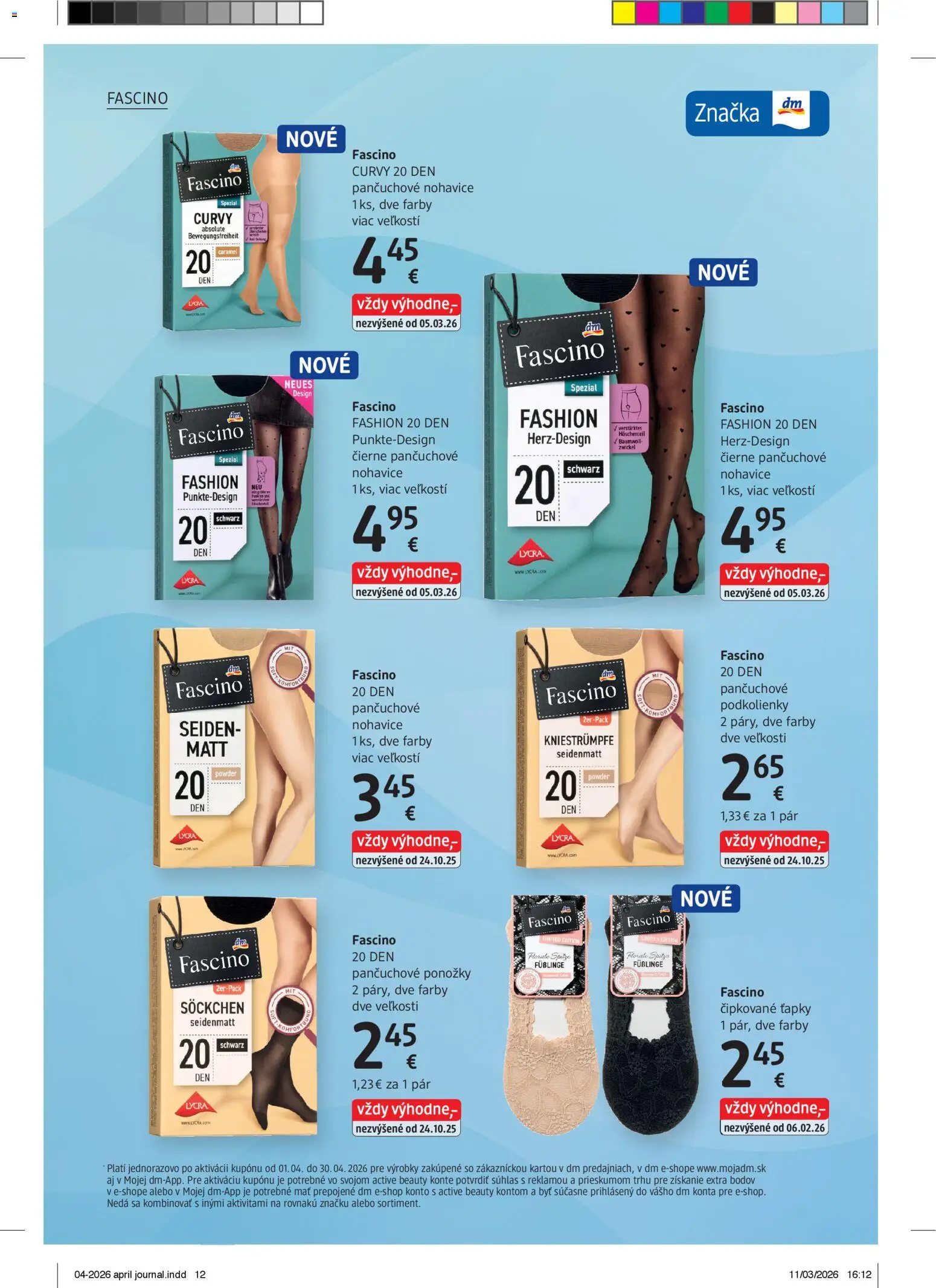 Nové dm drogerie akcie – leták je platný od 01.04.2026 | Strana: 12 | Produkty: Nohavice, Ponožky