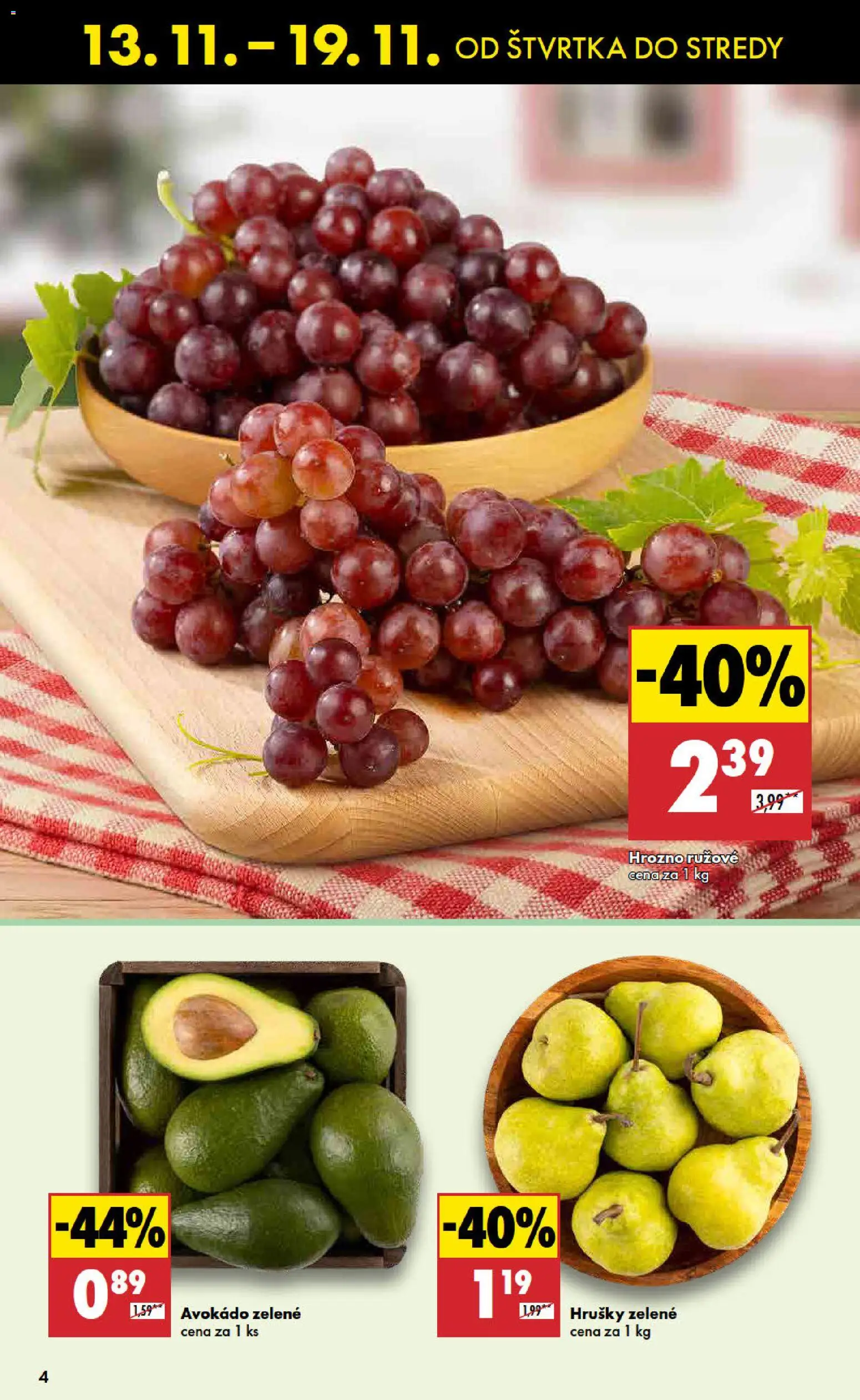 Nové Biedronka akcie – leták je platný od 13.11.2025 | Strana: 4 | Produkty: Avokádo, Hrušky, Hrozno
