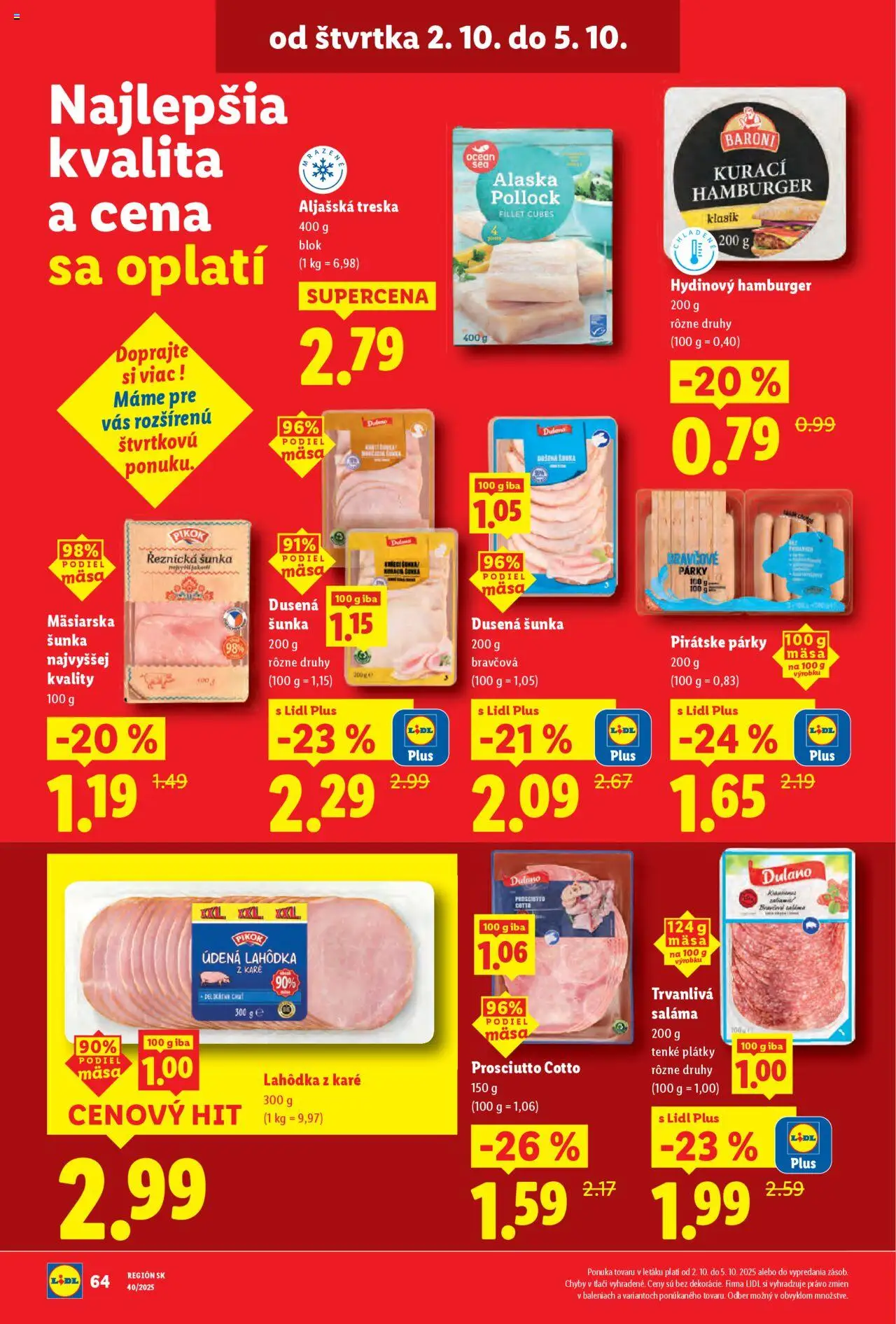 Nové Lidl akcie – leták je platný od 29.09.2025 | Strana: 70 | Produkty: Saláma, Šunka, Párky, Treska
