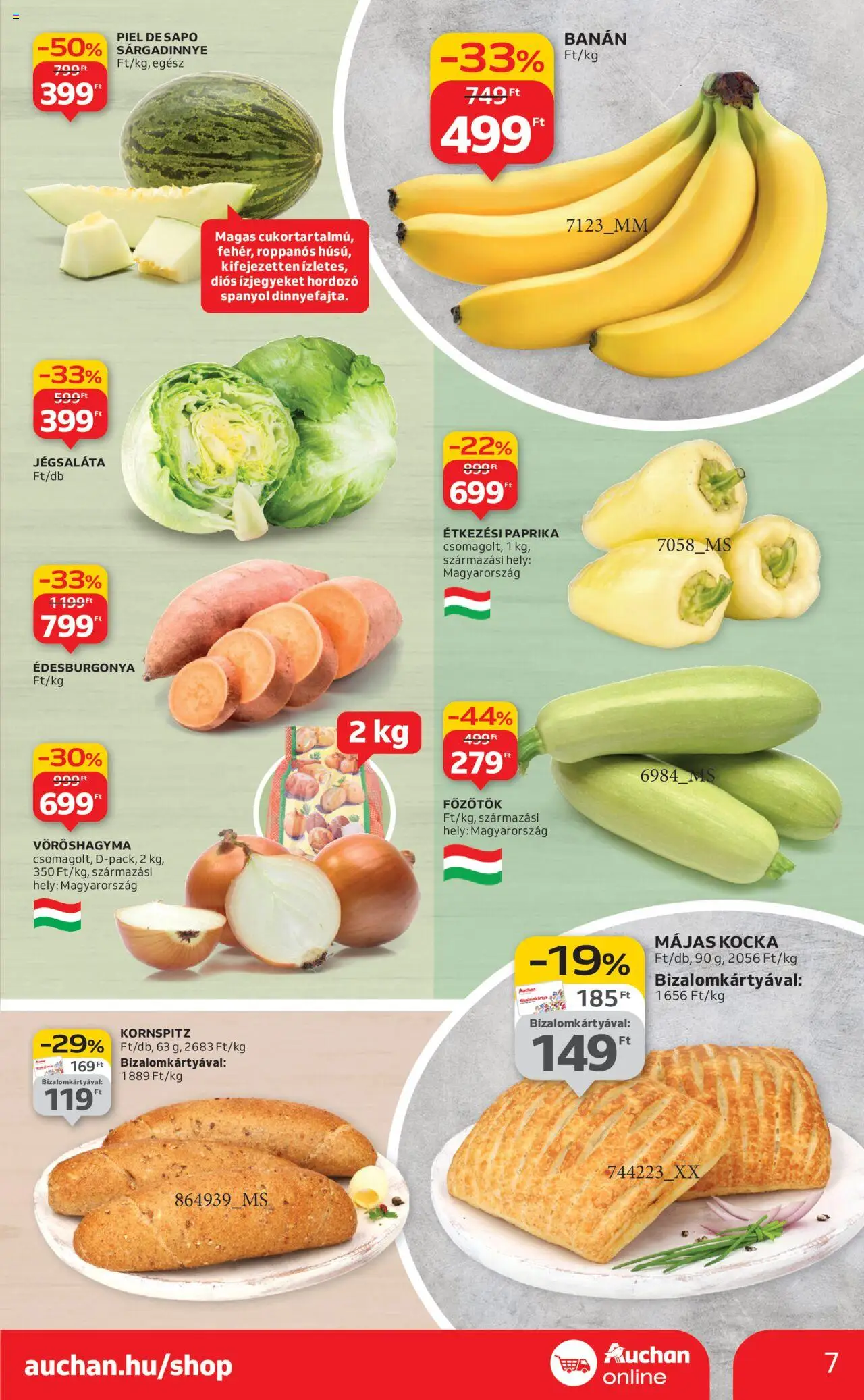 Auchan akciós ujság - amely érvényes a következő dátumtól: 28.08.2025 | Oldal: 7 | Termékek: Jégsaláta, Vöröshagyma, Édesburgonya, Banán