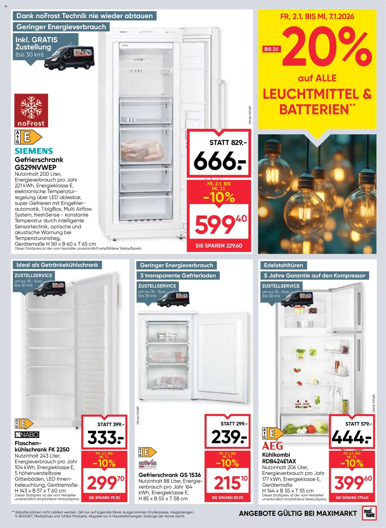 Maximarkt Flugblatt gültig ab 02.01.2026 | Seite: 21 | Produkte: Kühlschrank, Gefrierschrank