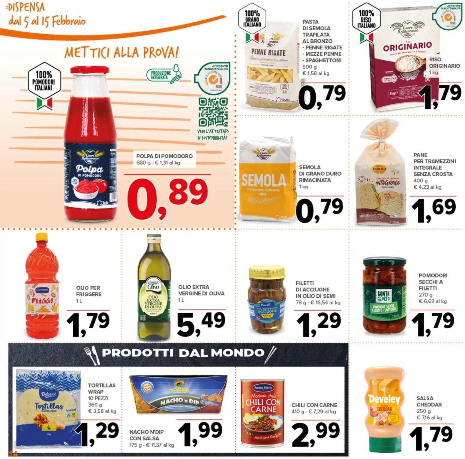 Volantino Todis del 05.02.2026 | Pagina: 14 | Prodotti: Riso, Salsa, Tortillas, Acciughe