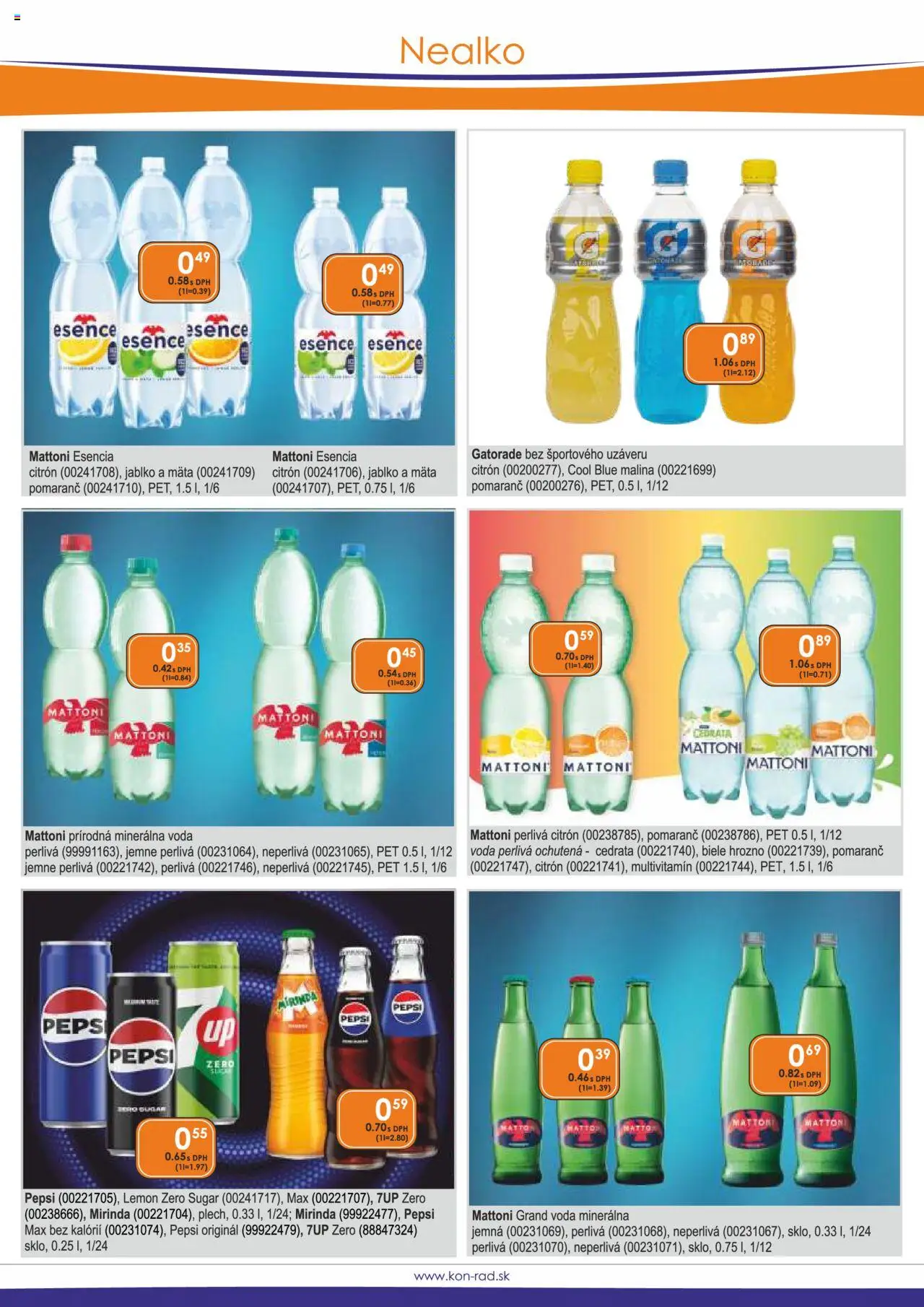 KON - RAD leták │ platný od 01.08.2025 | Strana: 29 | Produkty: Voda, Mirinda, Minerálna voda, Hrozno