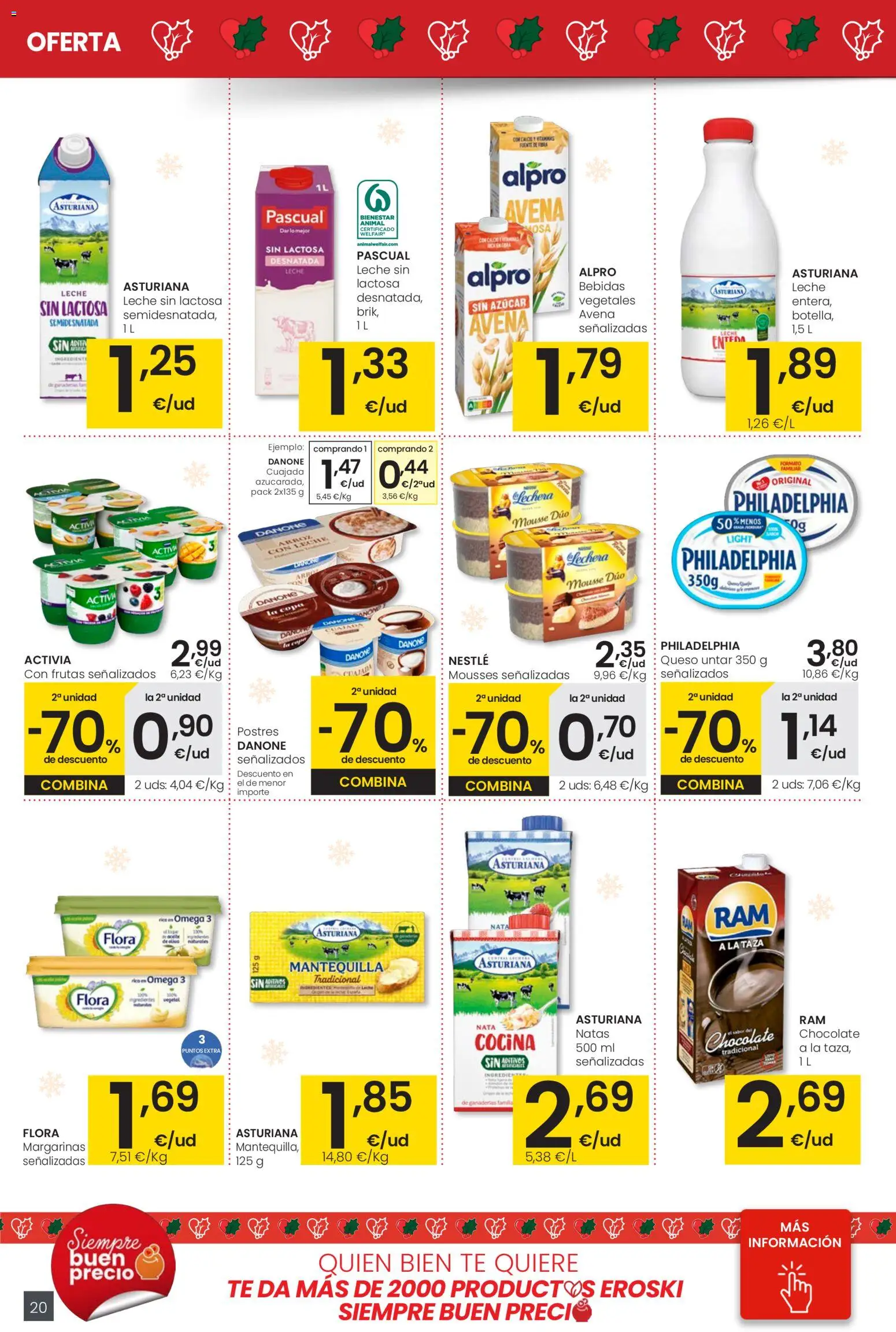 Eroski - Center │ válido desde el 18.12.2025 | Página: 20 | Productos: Leche sin lactosa, Δοχείο φοντί, Mousse, Chocolate