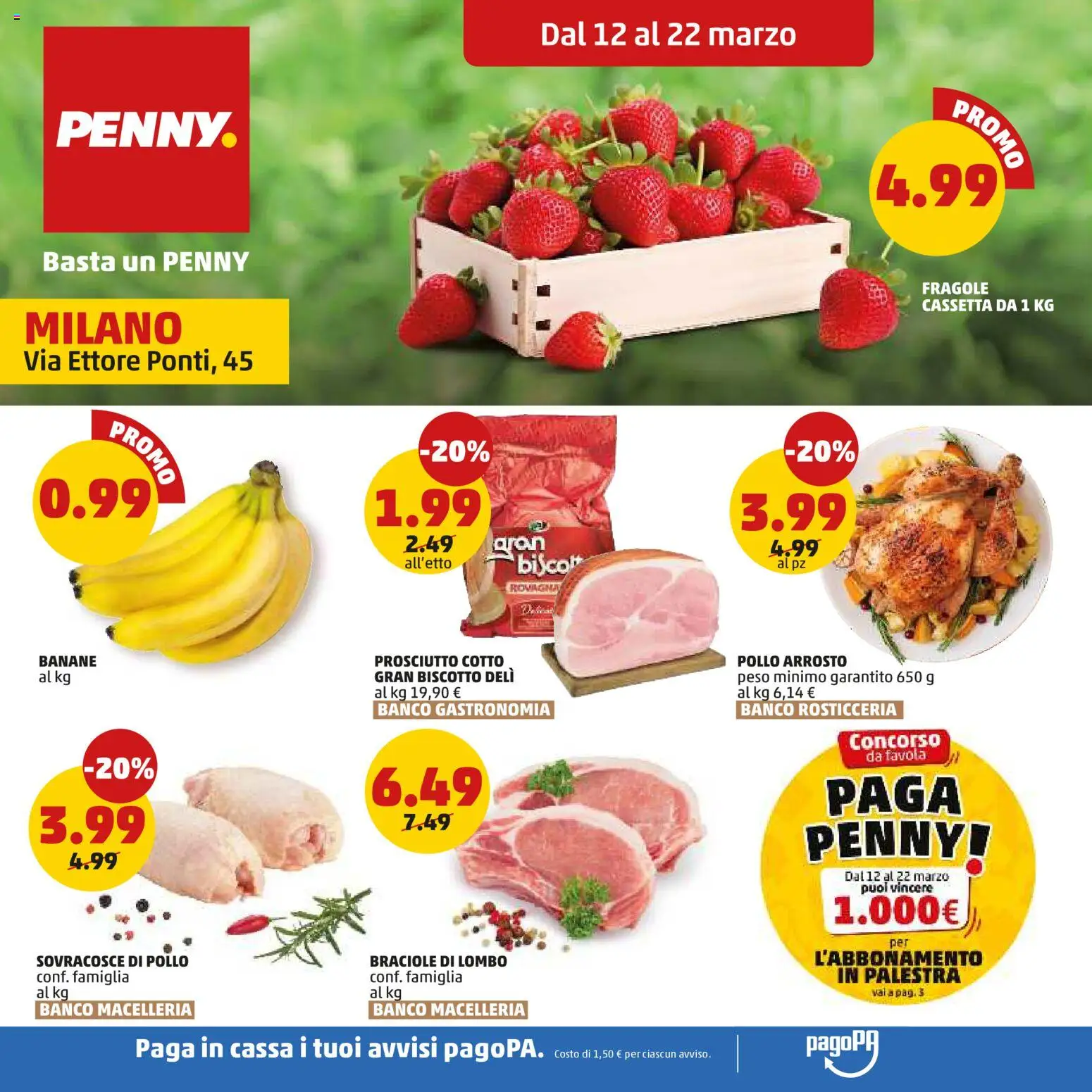 Volantino PENNY del 12.03.2026 | Pagina: 1 | Prodotti: Arrosto, Prosciutto Cotto, Banane, Fragole