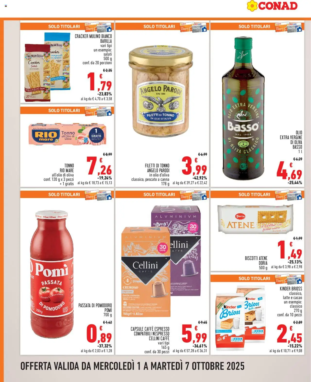 Volantino Conad del 01.10.2025 | Pagina: 6 | Prodotti: Caffè, Pomodoro, Olio, Crackers