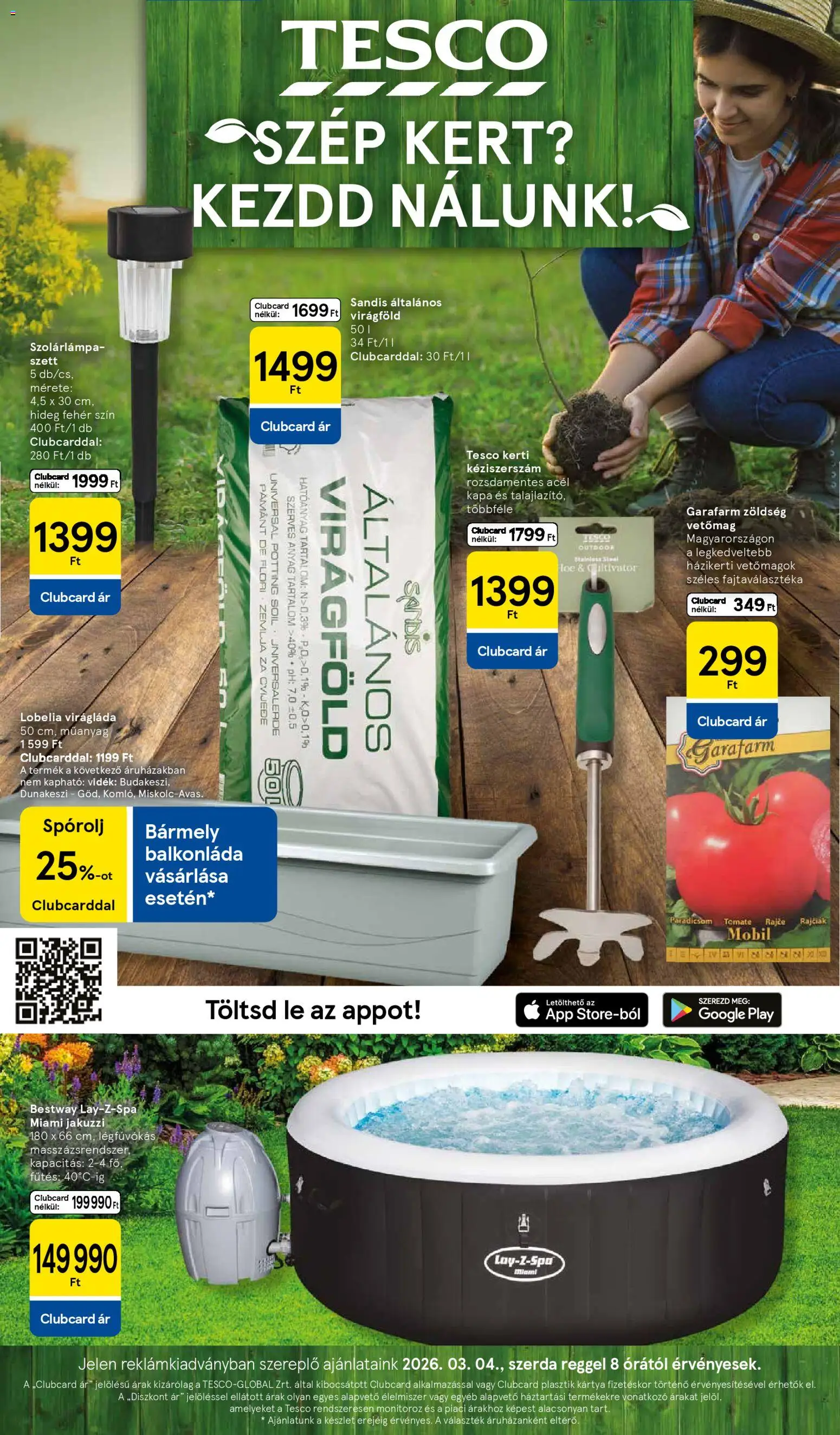 Tesco akciós ujság - amely érvényes a következő dátumtól: 04.03.2026 | Oldal: 1 | Termékek: Jakuzzi, Balkonláda, Zöldség, Paradicsom