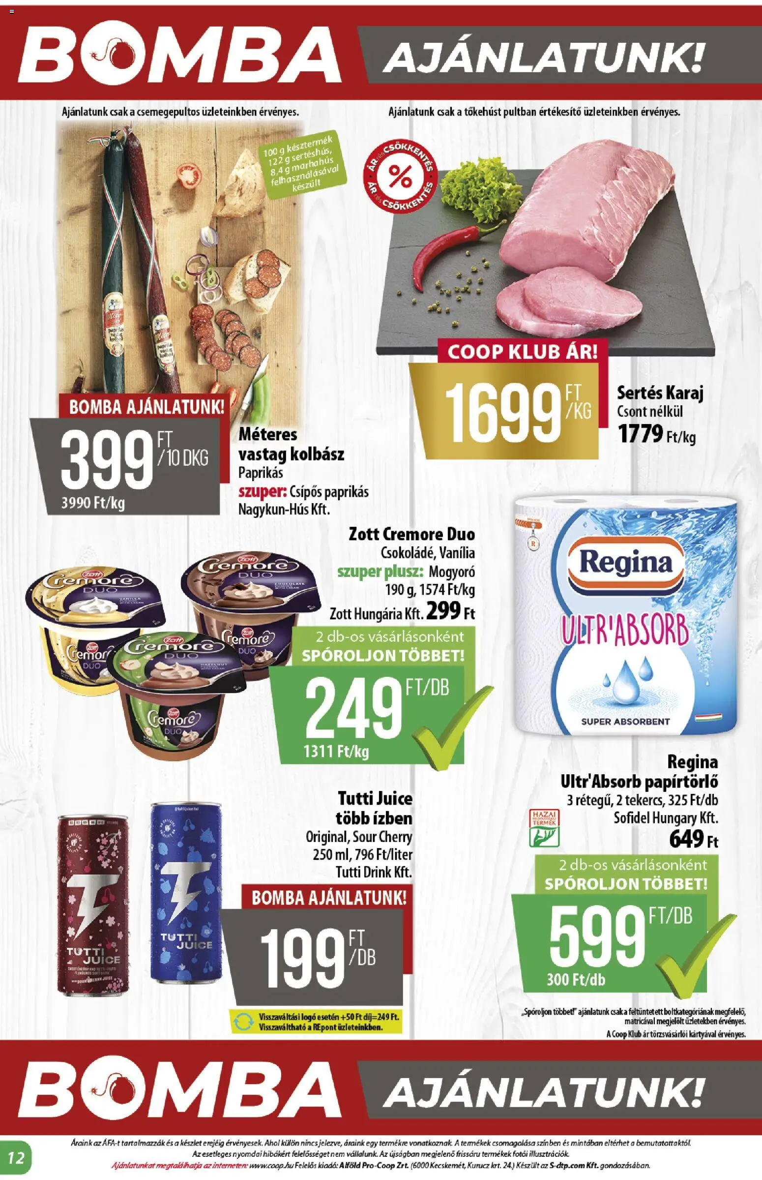 COOP akciós ujság - amely érvényes a következő dátumtól: 16.04.2026 | Oldal: 12 | Termékek: Kolbász, Mogyoró, Karaj, Marhahús