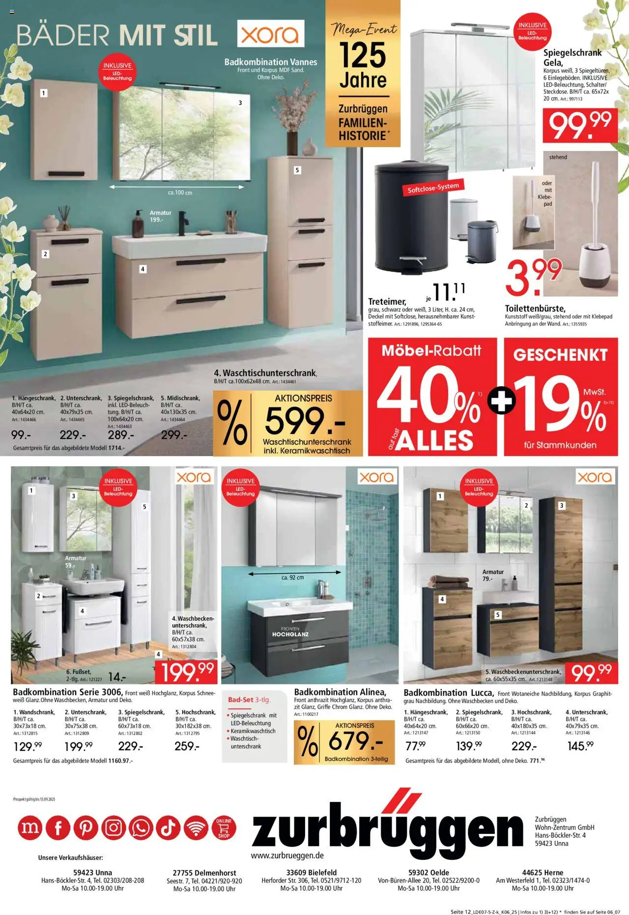 Zurbrüggen  Küchen für Ihr Zuhause - gültig ab dem 26.07.2025 | Seite: 20 | Produkte: Waschbecken, Waschtisch, Spiegelschrank, Uhr