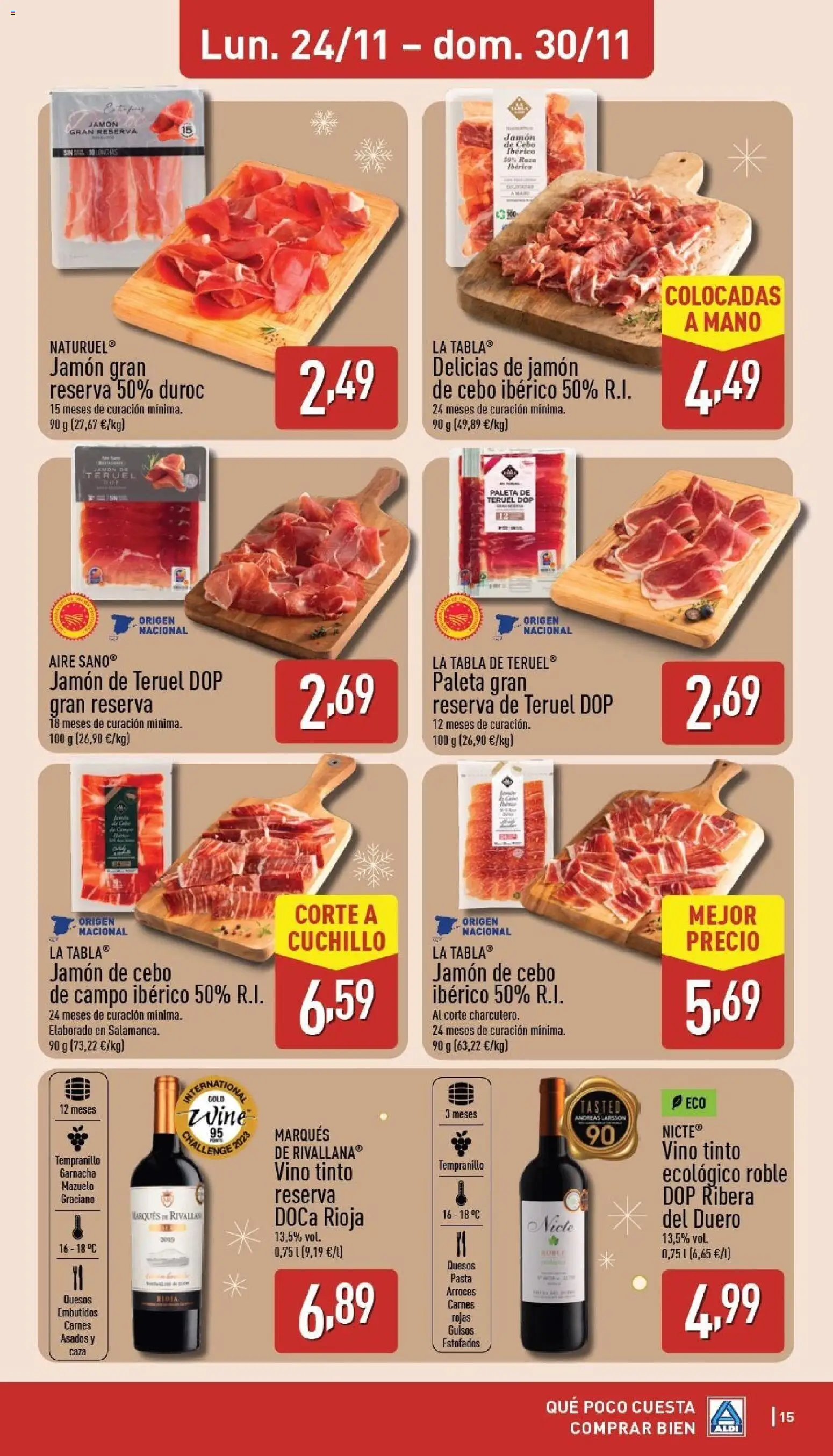 Aldi folleto Canarias │ válido desde el 24.11.2025 | Página: 15 | Productos: Jamón, Vino, Pasta, Νυχτικό