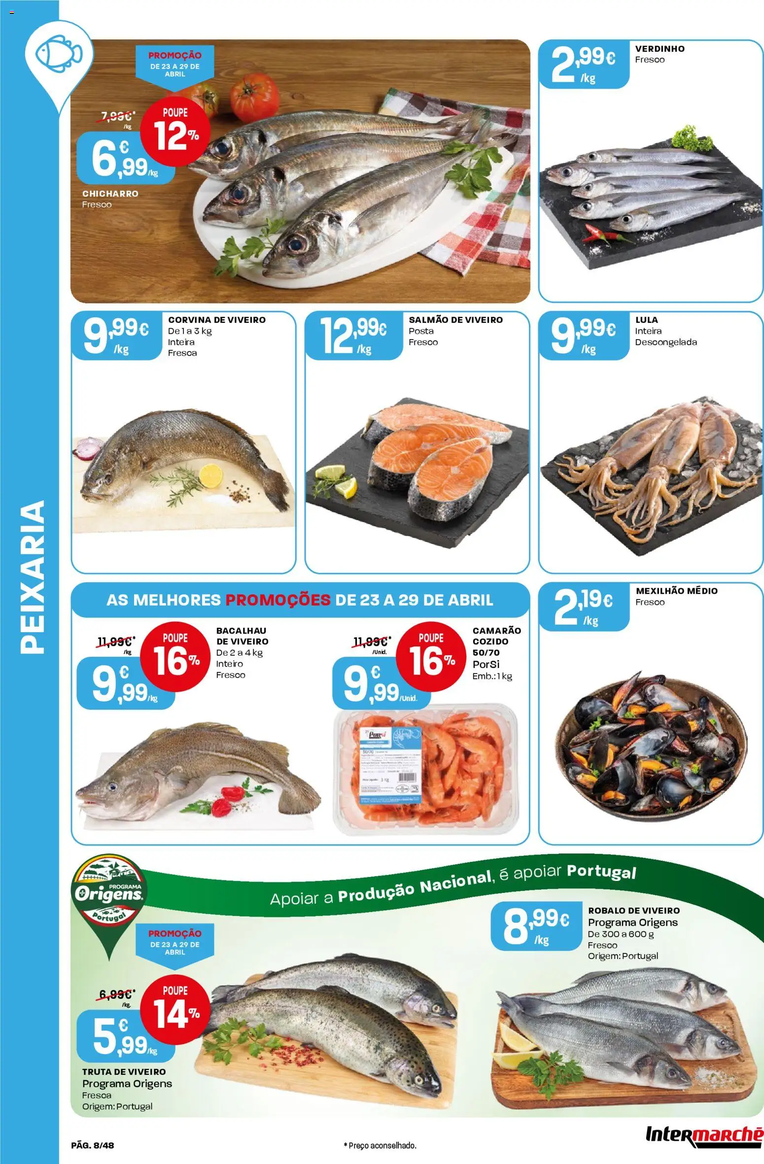 Intermarché folheto │ válido de 23.04.2026 | Página: 8 | Produtos: Bacalhau, Camarão, Salmão, Truta