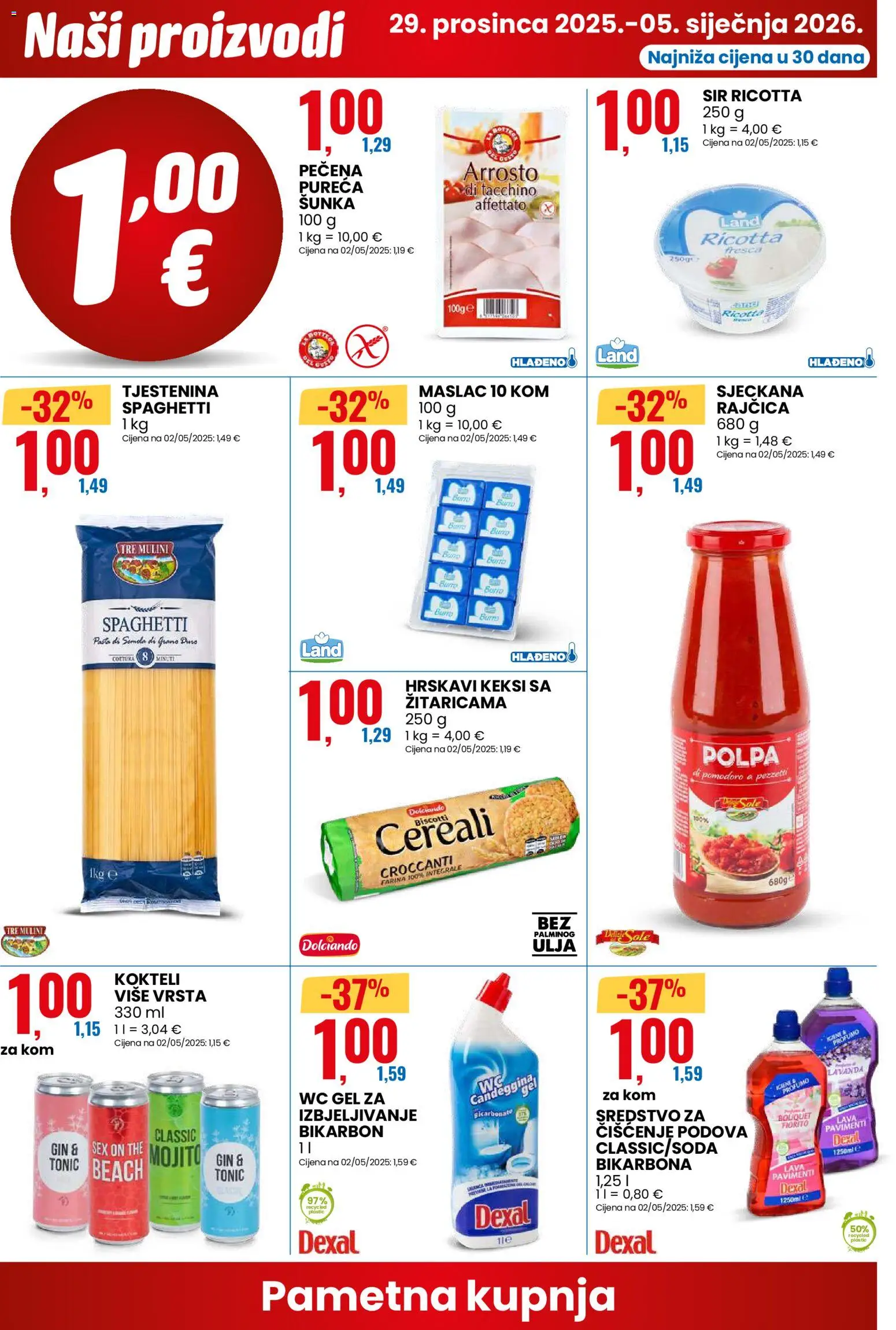 Eurospin katalog | vrijedi od 29.12.2025 | Stranica: 10 | Proizvodi: Maslac, Šunka, Sredstvo za čišćenje podova, Tjestenina