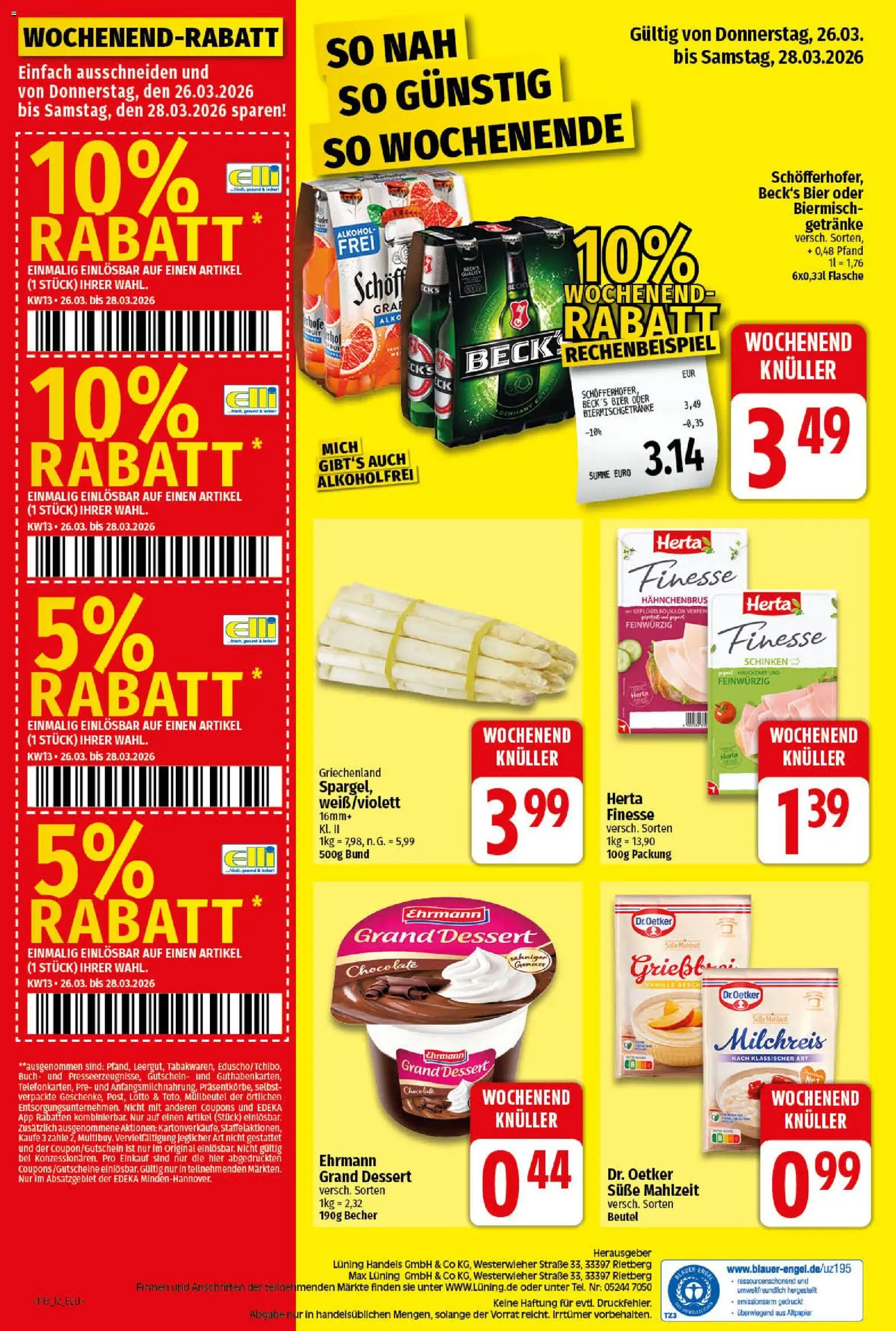 Elli Markt Prospekt Greffen – gültig ab 23.03.2026 | Seite: 13 | Produkte: Bier, Spargel, Schinken, Herta finesse