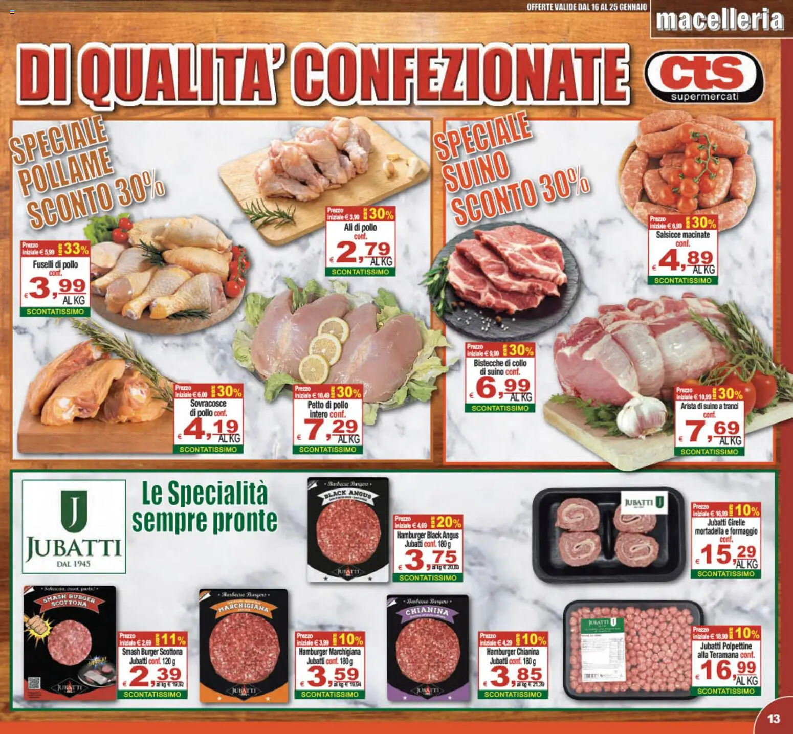 Volantino CTS del 16.01.2026 | Pagina: 13 | Prodotti: Petto di Pollo, Pollo, Mortadella, Hamburger