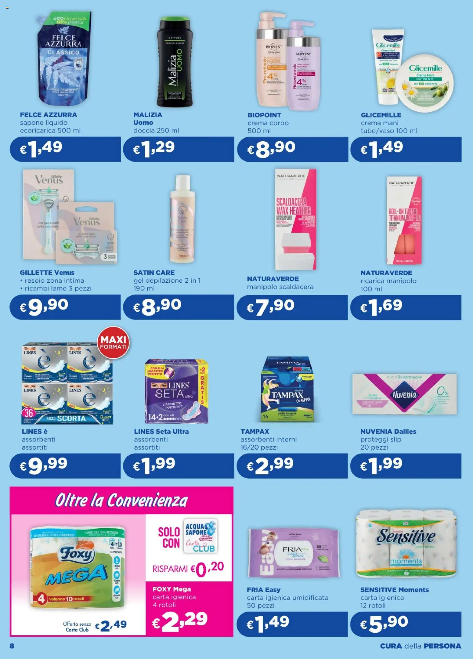 Volantino Acqua e Sapone del 09.01.2026 | Pagina: 8 | Prodotti: Rasoio, Carta igienica, Sapone, Slip